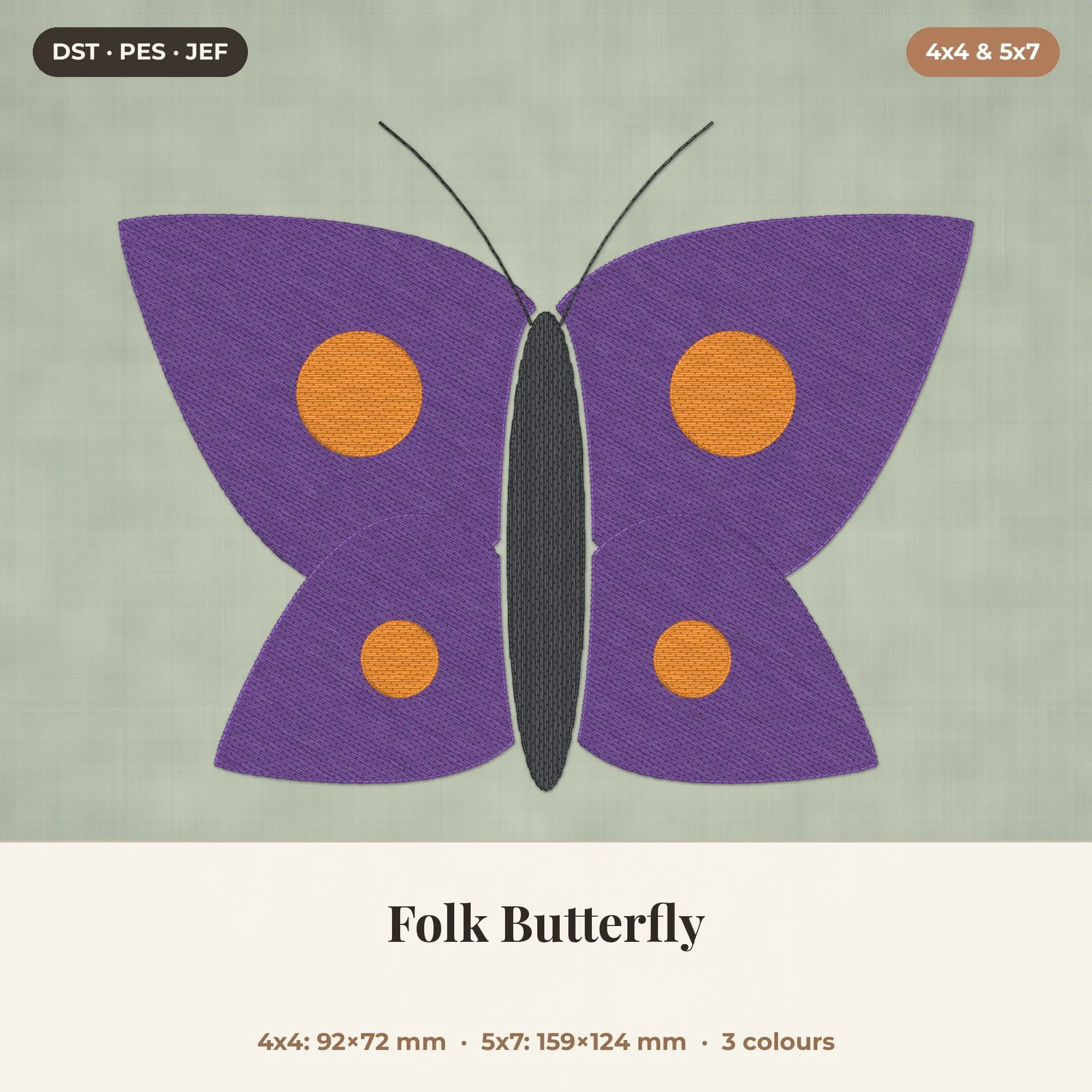 Folk Butterfly Machine Embroidery Design 4x4 5x7 preview