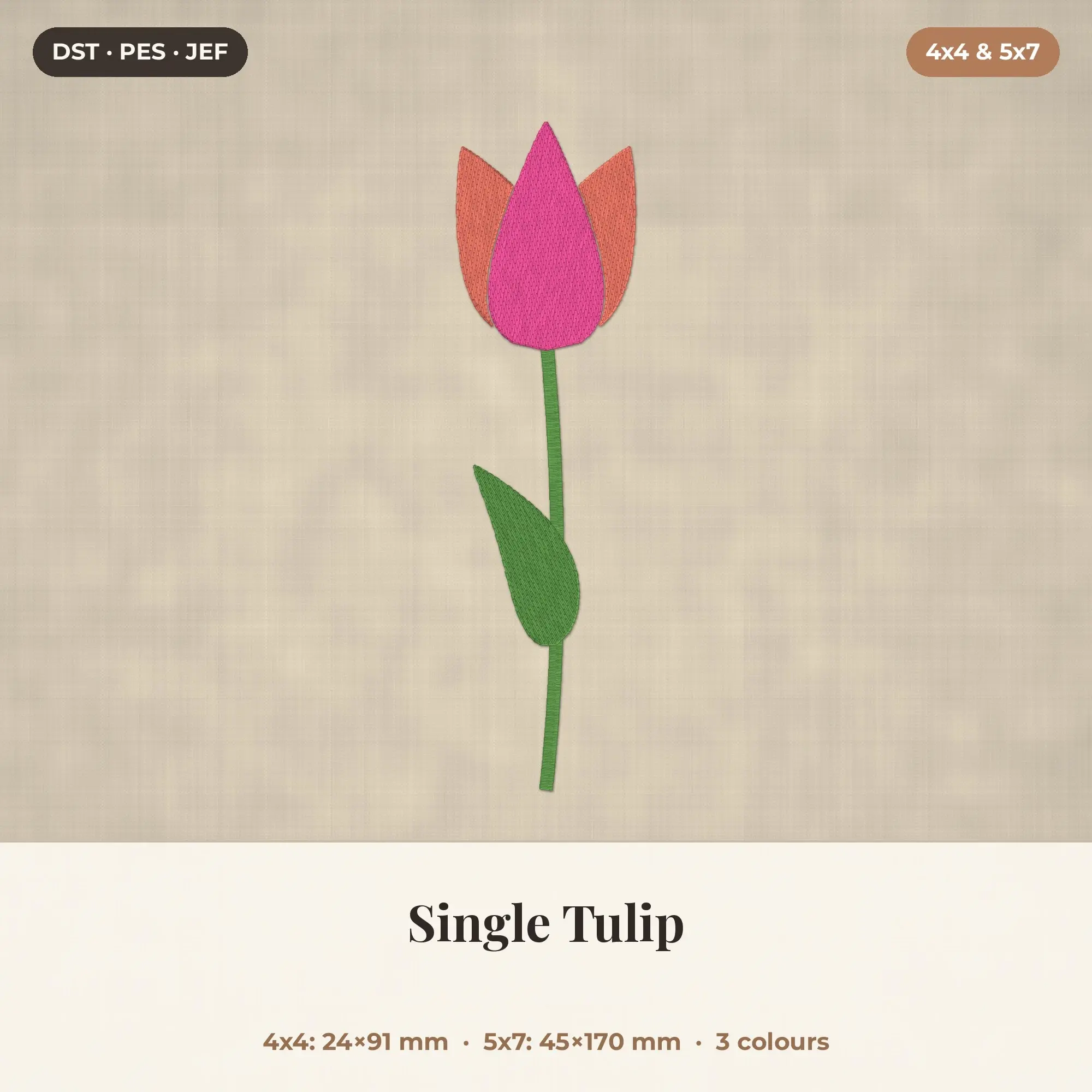 Single Tulip Machine Embroidery Design 4x4 5x7 preview