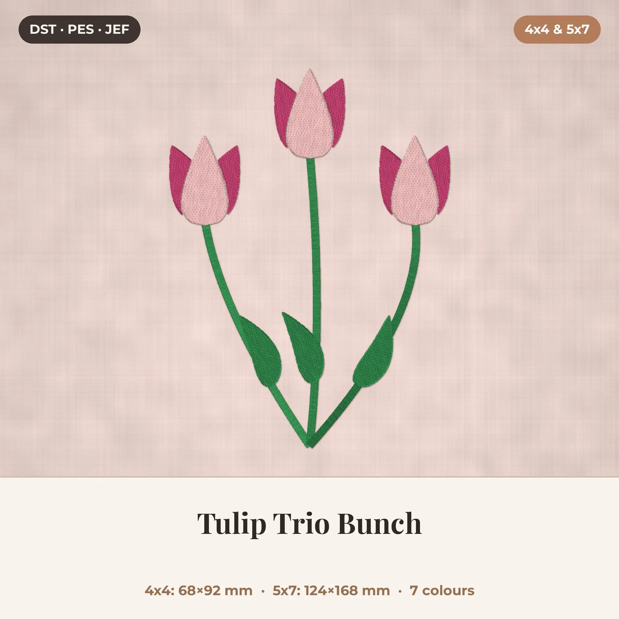 Tulip Trio Bunch Machine Embroidery Design 4x4 5x7 preview