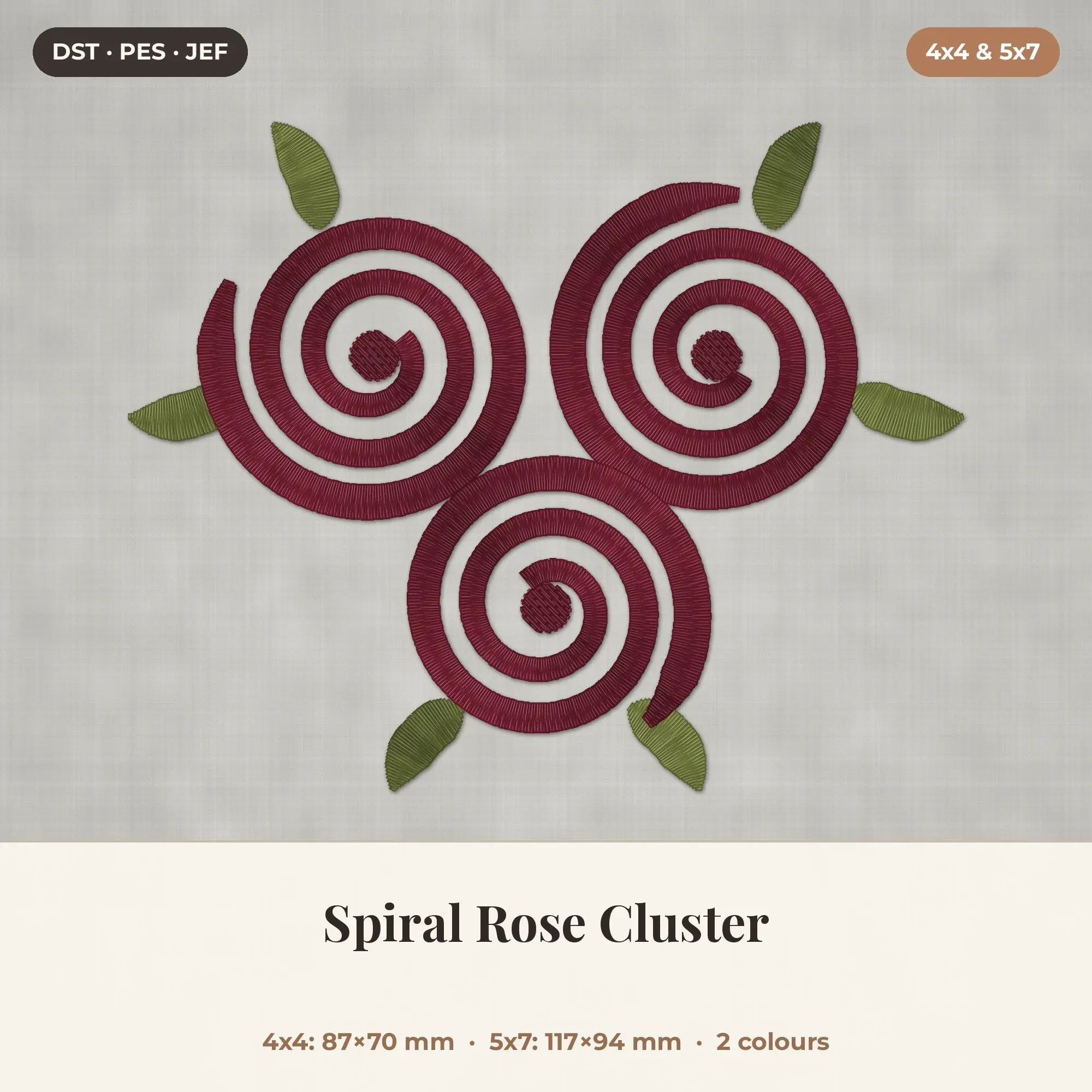 Spiral Rose Cluster Machine Embroidery Design 4x4 5x7 preview