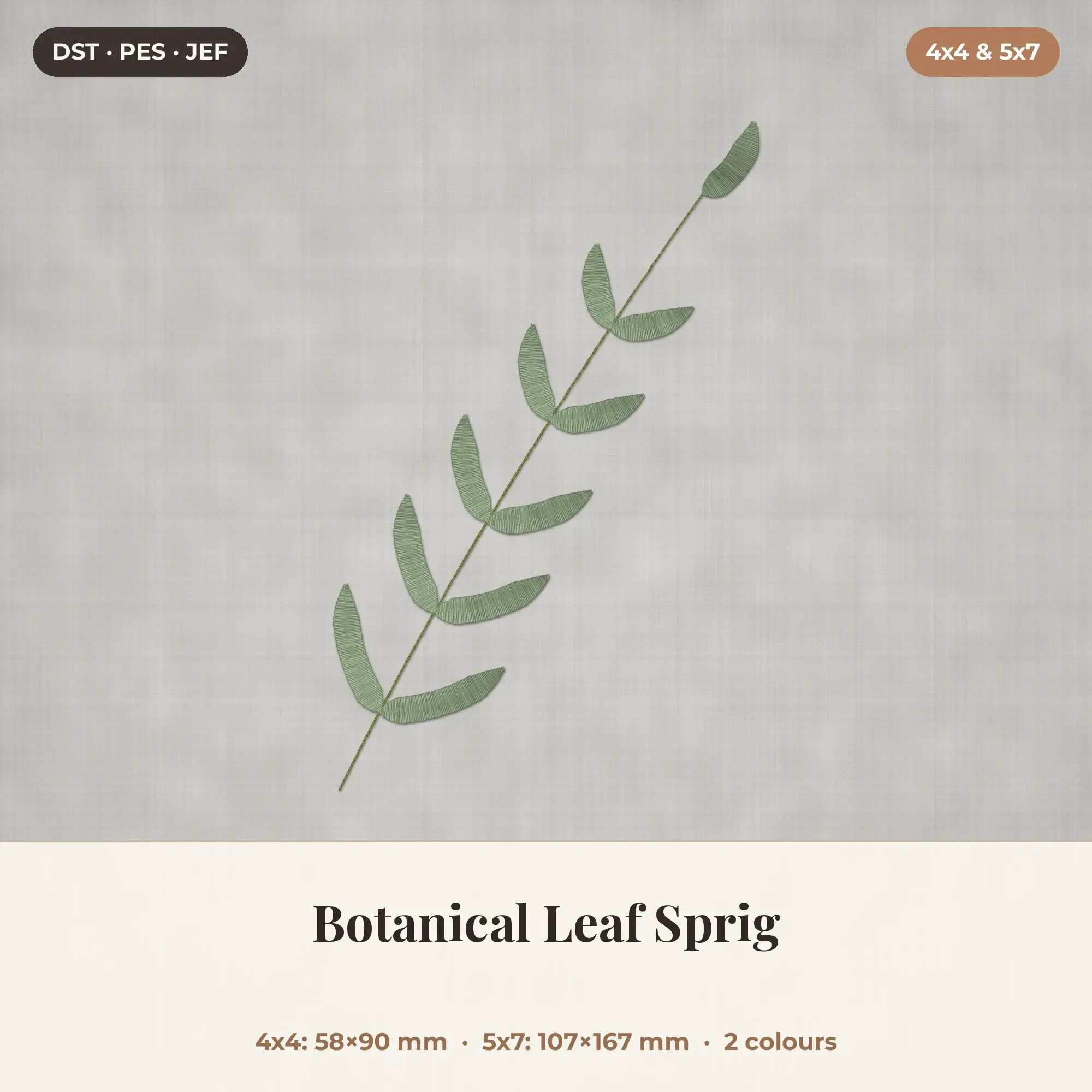 Botanical Leaf Sprig Machine Embroidery Design 4x4 5x7, preview 1 of 2