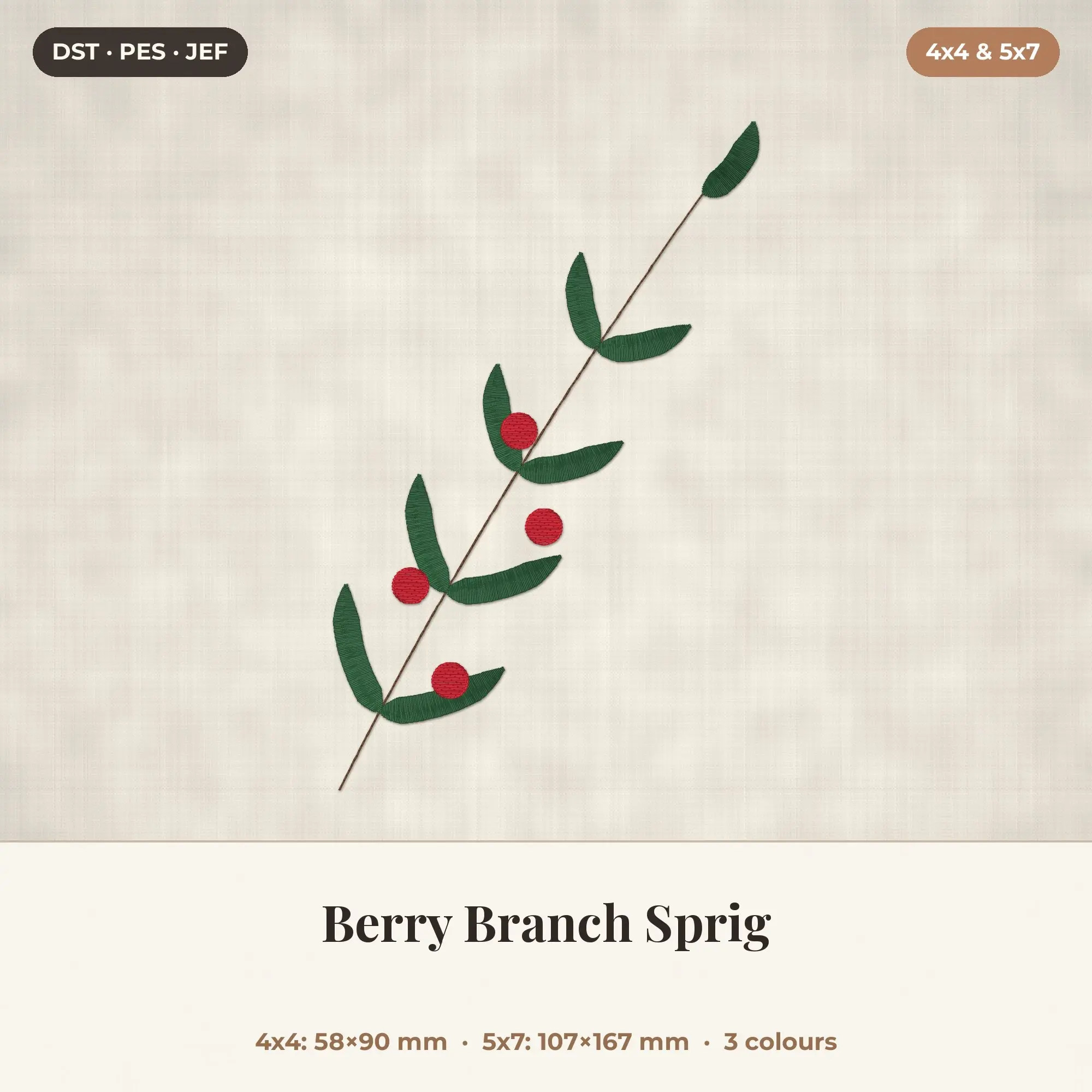 Berry Branch Sprig Machine Embroidery Design 4x4 5x7 preview