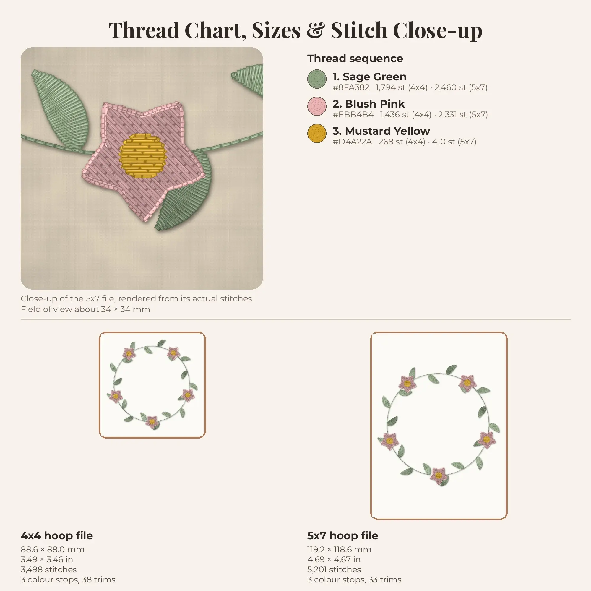 Floral Wreath Ring Machine Embroidery Design 4x4 5x7, preview 2 of 2