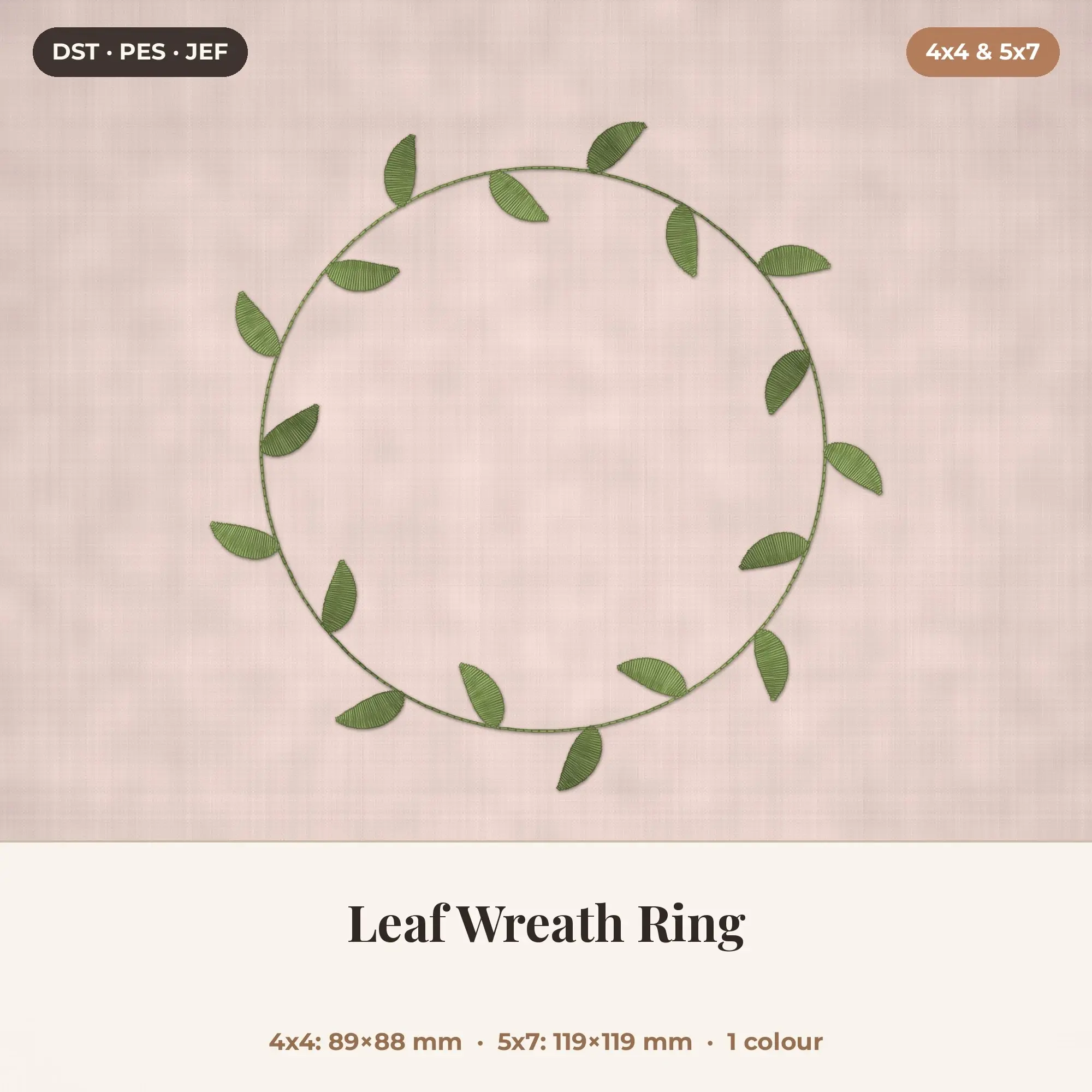 Leaf Wreath Ring Machine Embroidery Design 4x4 5x7, preview 1 of 2