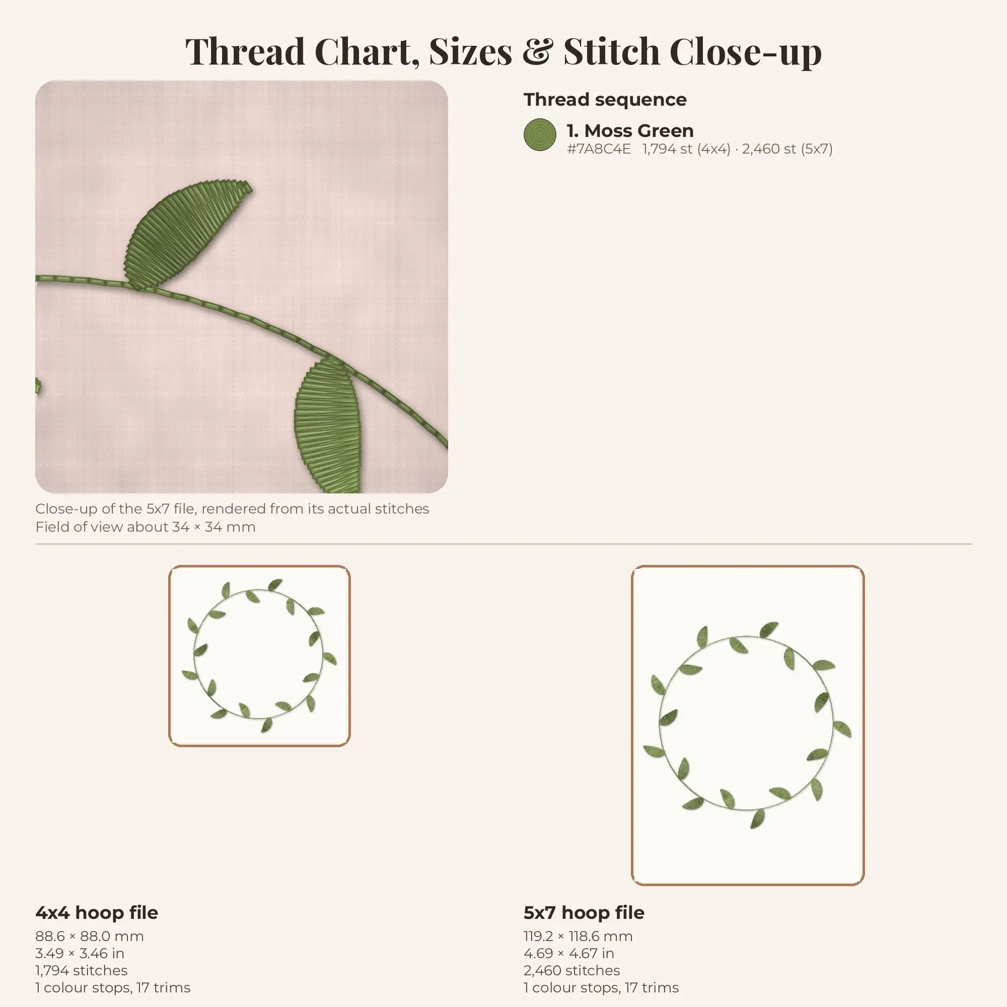 Leaf Wreath Ring Machine Embroidery Design 4x4 5x7, preview 2 of 2