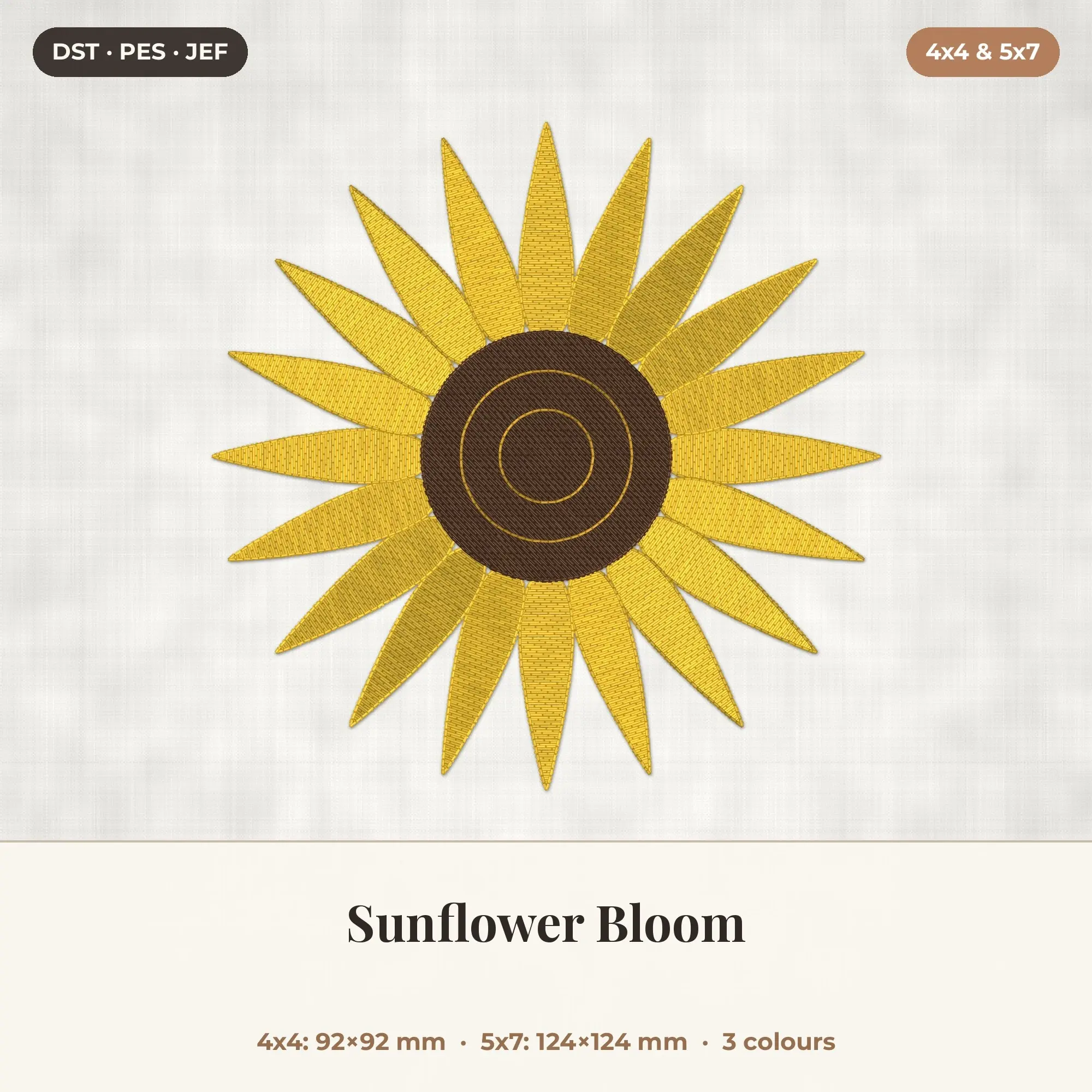 Sunflower Bloom Machine Embroidery Design 4x4 5x7 preview