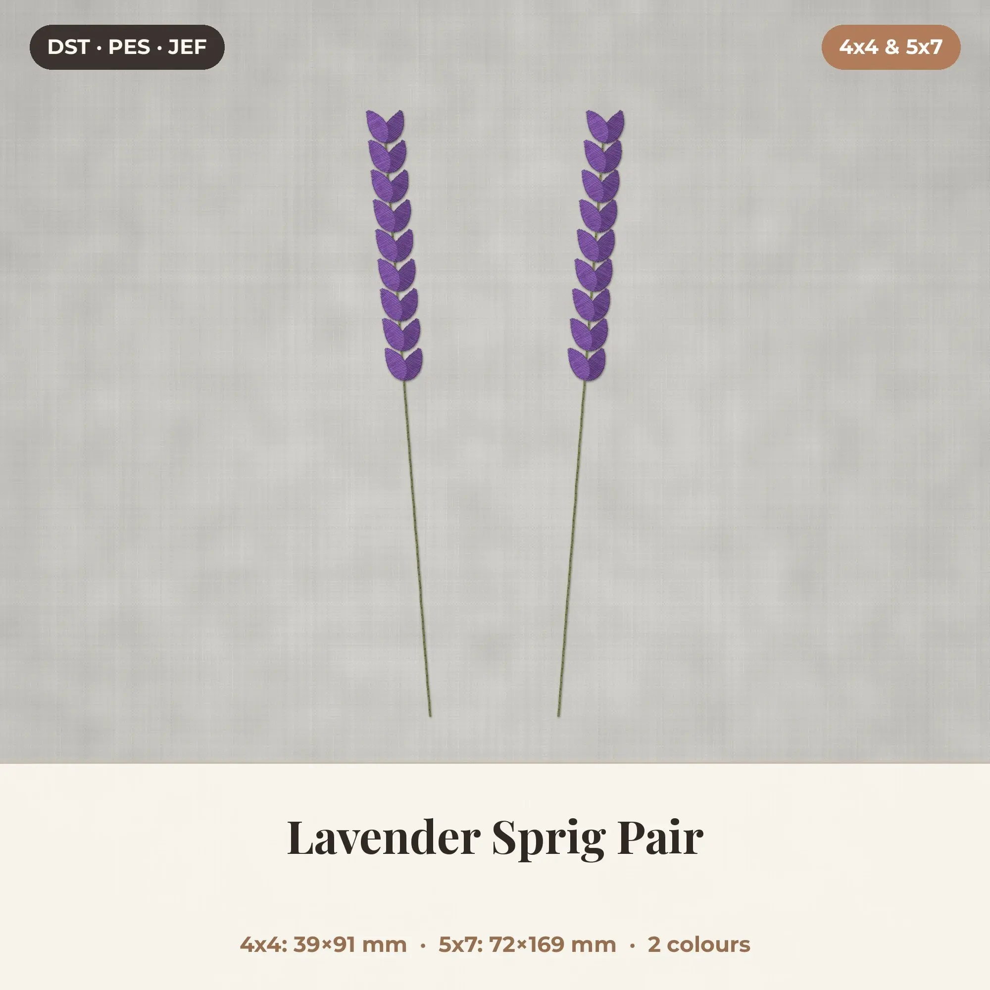 Lavender Sprig Pair Machine Embroidery Design 4x4 5x7 preview