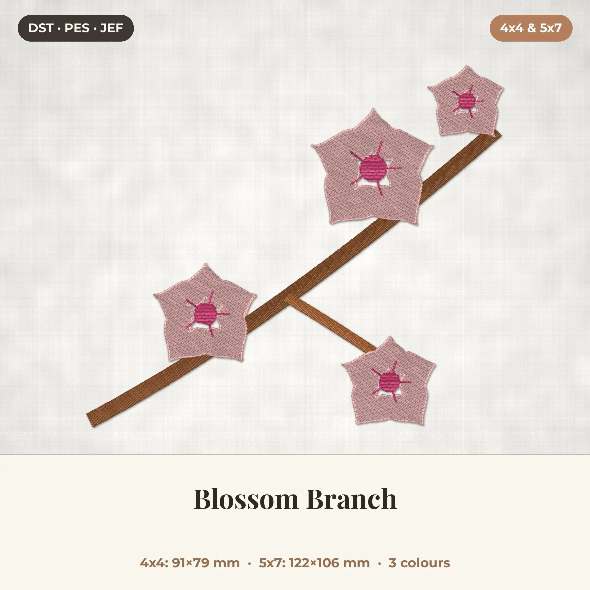 Blossom Branch Machine Embroidery Design 4x4 5x7 preview