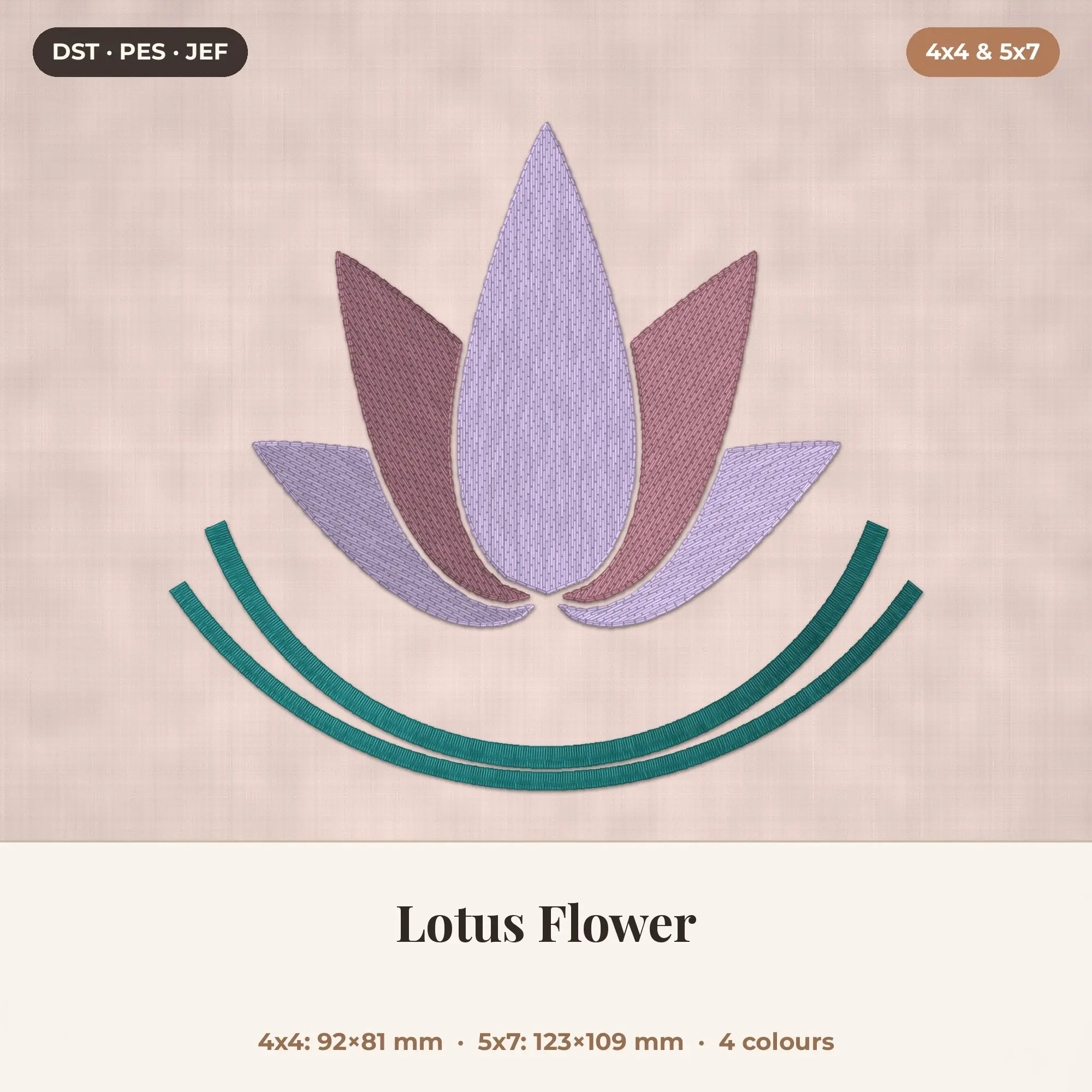 Lotus Flower Machine Embroidery Design 4x4 5x7 preview