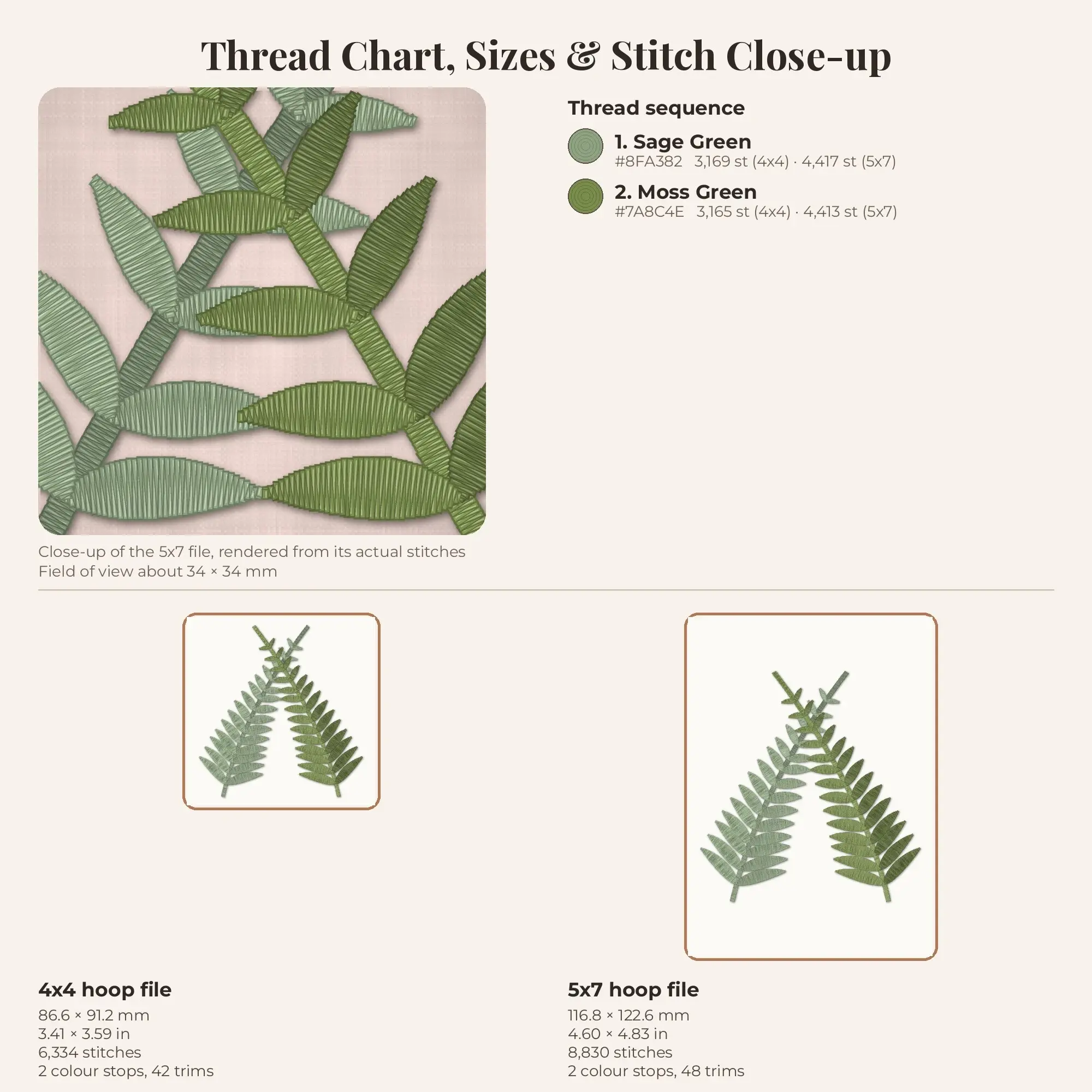 Crossed Fern Pair Machine Embroidery Design 4x4 5x7, preview 2 of 2