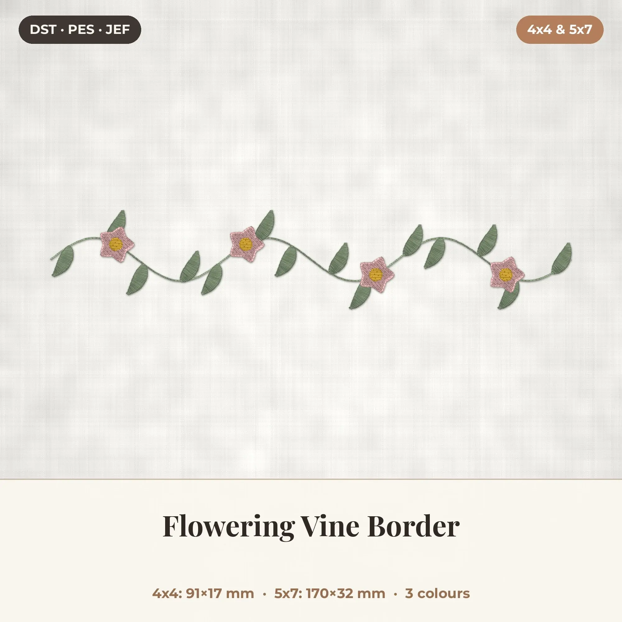 Flowering Vine Border Machine Embroidery Design 4x4 5x7 preview