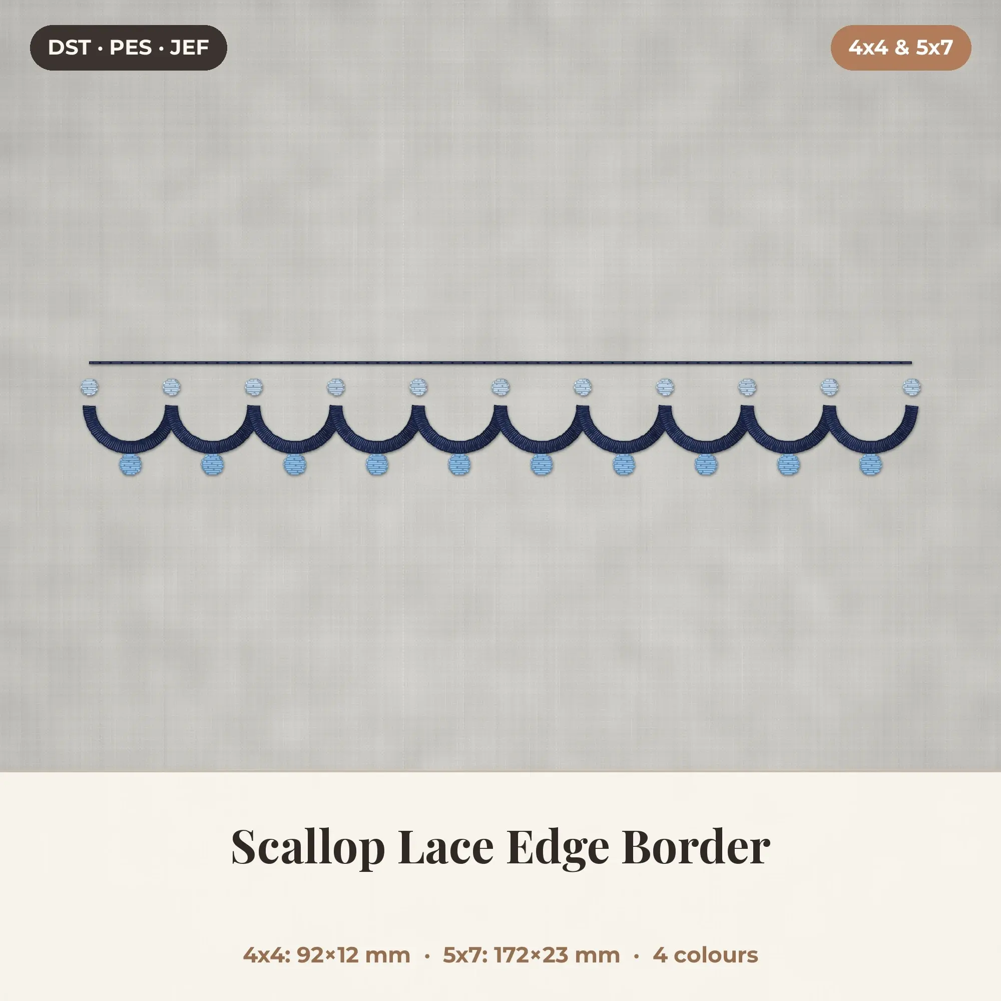 Scallop Lace Edge Border Machine Embroidery Design 4x4 5x7, preview 1 of 2