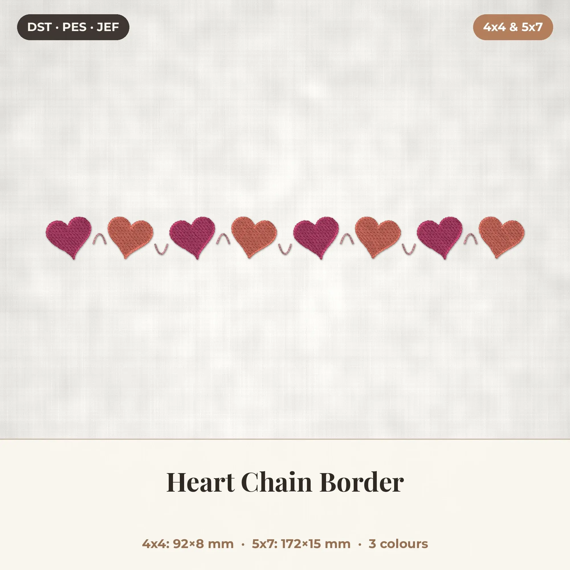 Heart Chain Border Machine Embroidery Design 4x4 5x7 preview
