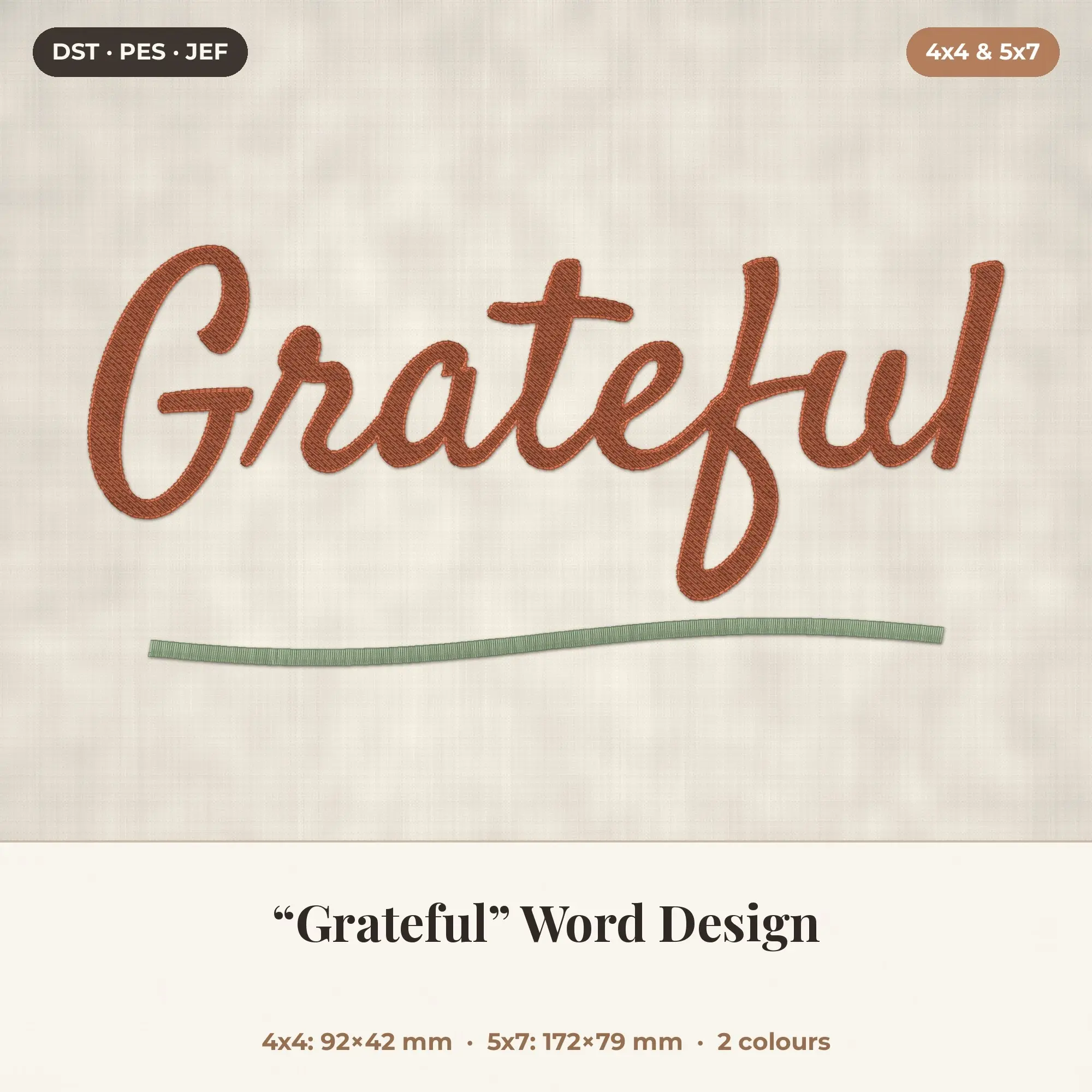 Grateful Word Machine Embroidery Design 4x4 5x7 preview