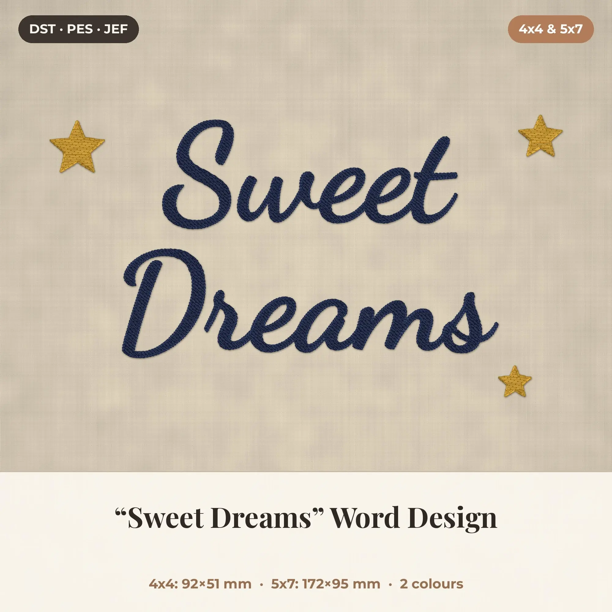 Sweet Dreams Word Machine Embroidery Design 4x4 5x7 preview