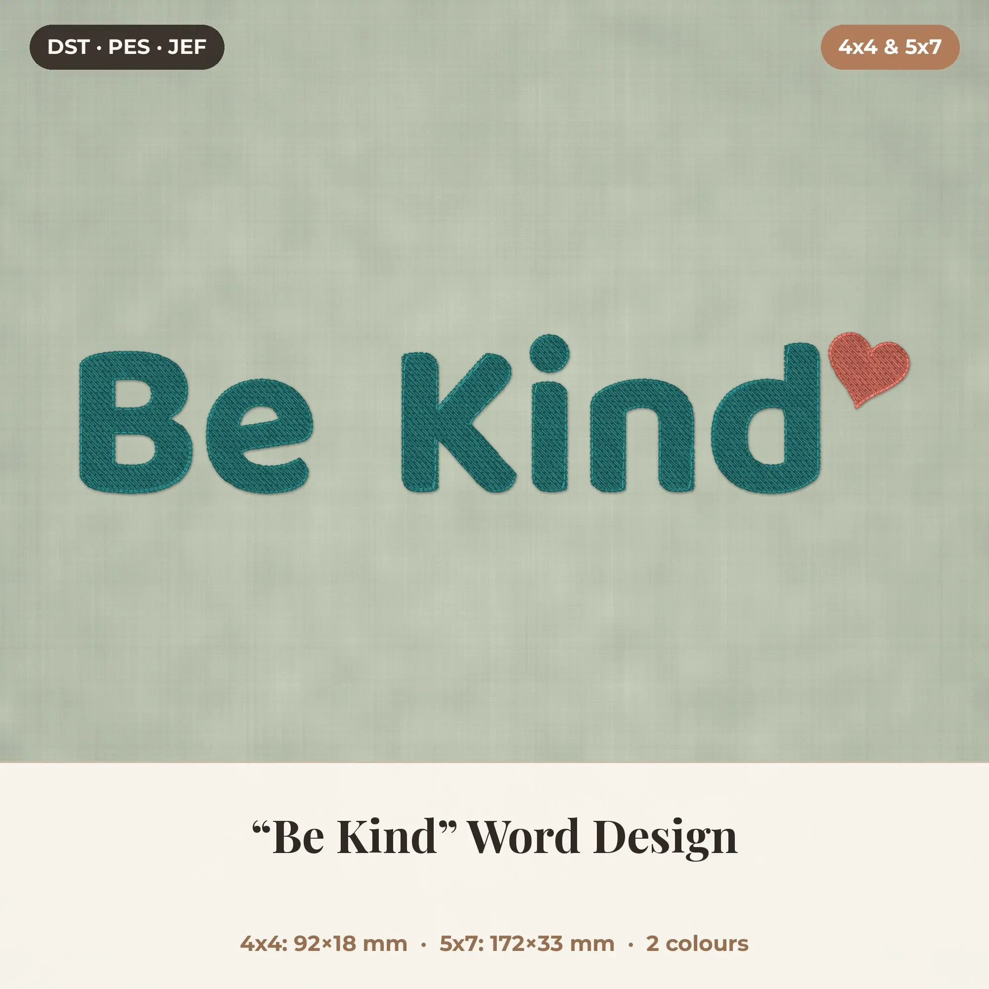 Be Kind Word Machine Embroidery Design 4x4 5x7 preview