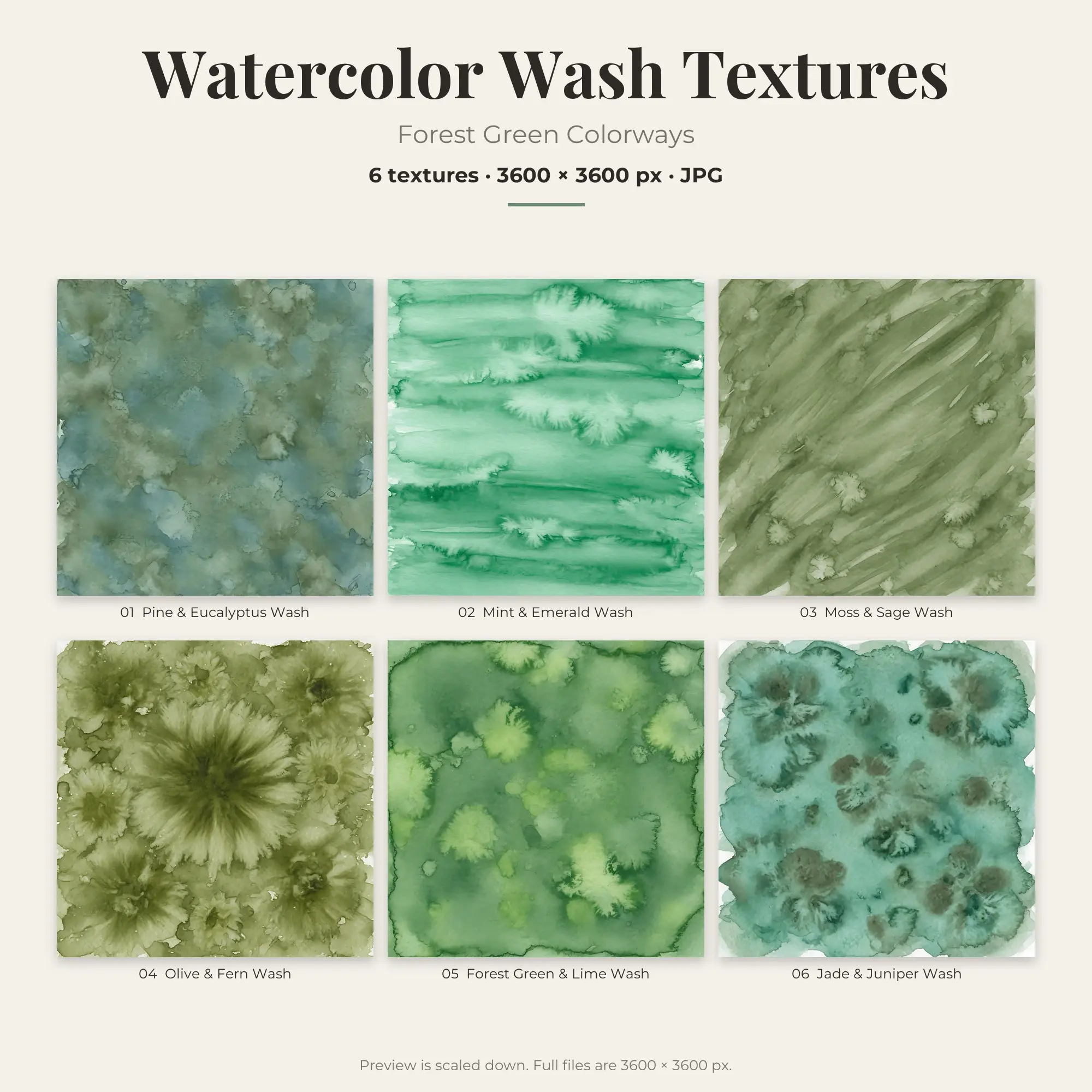 Forest Green Watercolor Wash Textures – 6 Digital Backgrounds preview