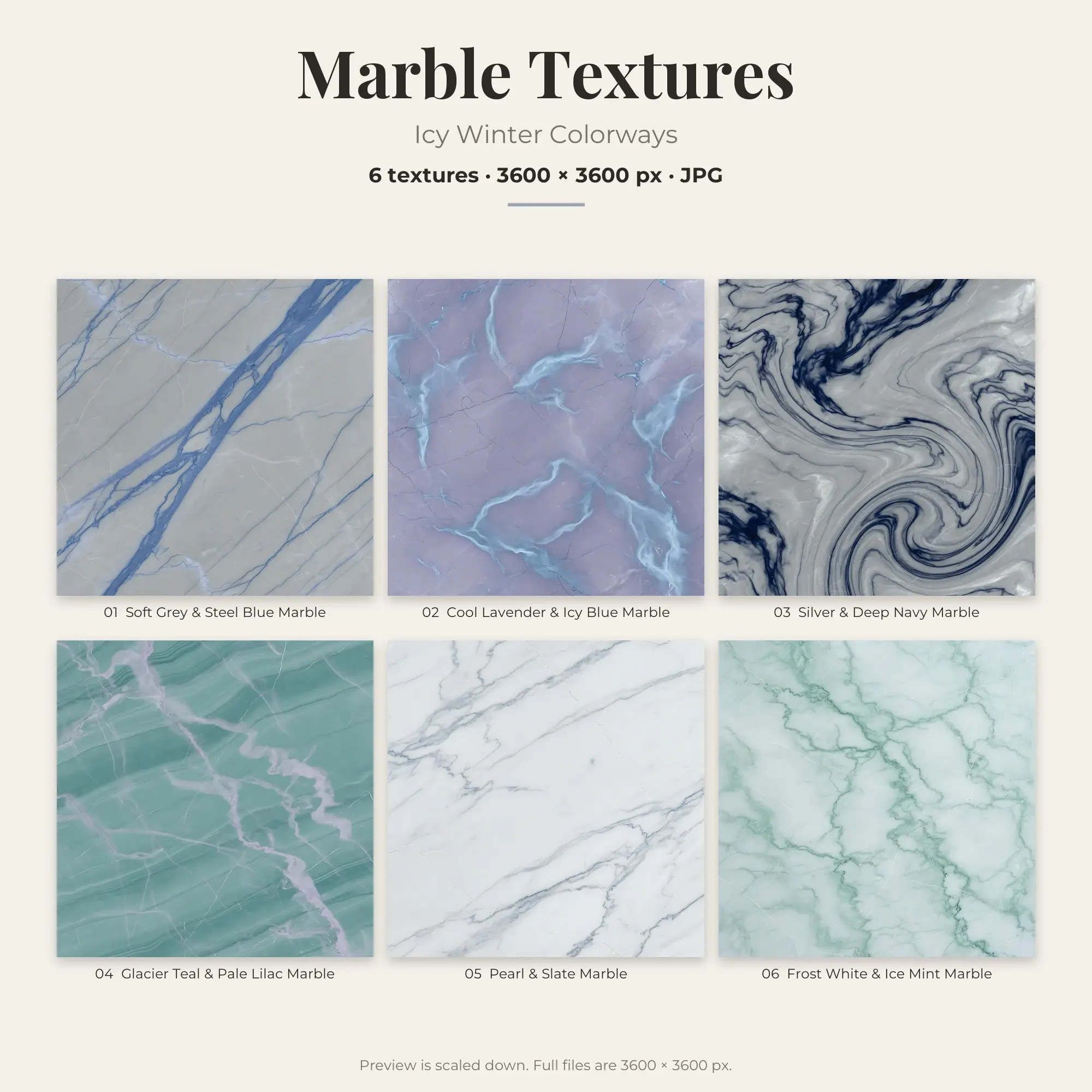 Icy Winter Marble Textures – 6 Digital Backgrounds preview