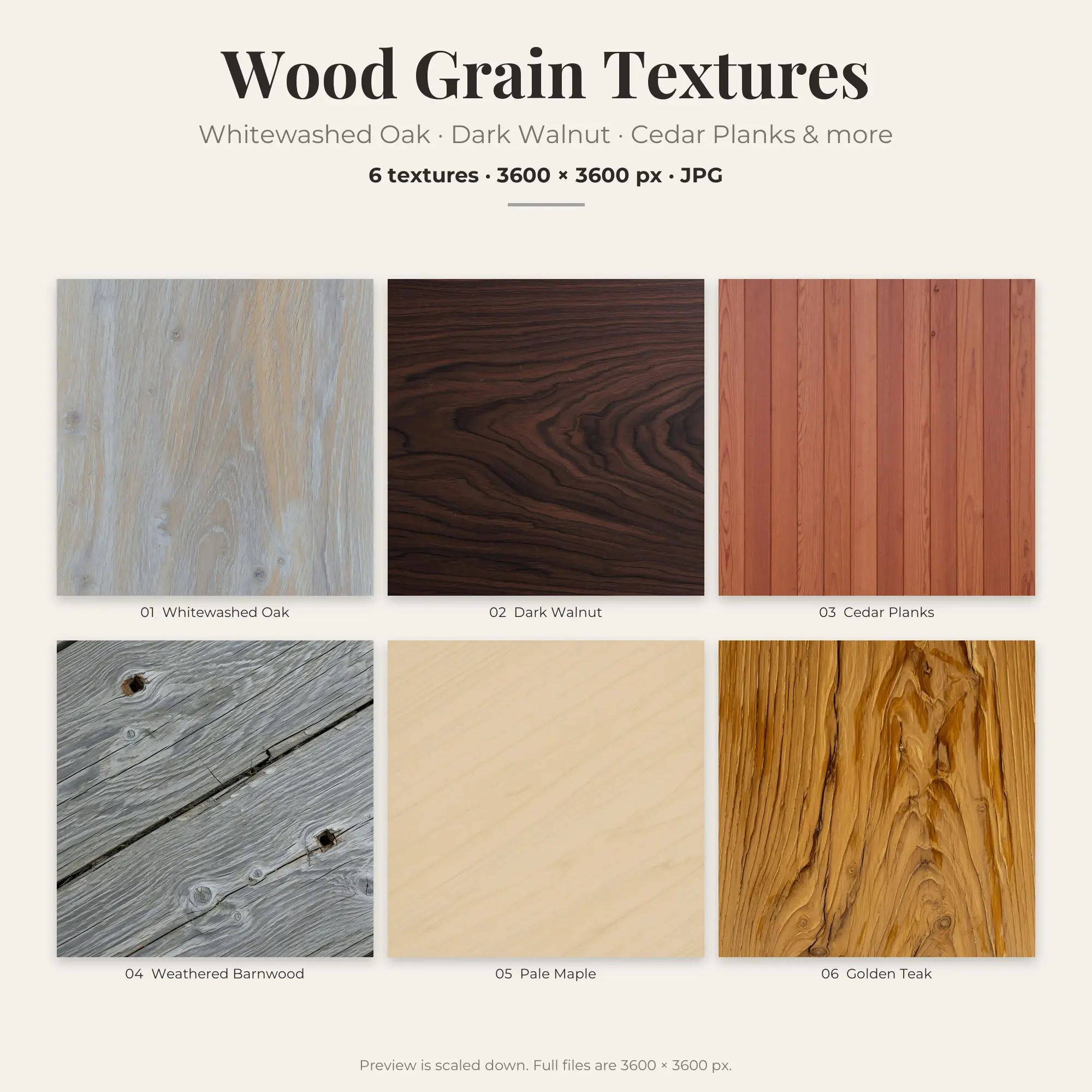 Whitewashed Oak & Dark Walnut Wood Grain Textures – 6 Backgrounds preview