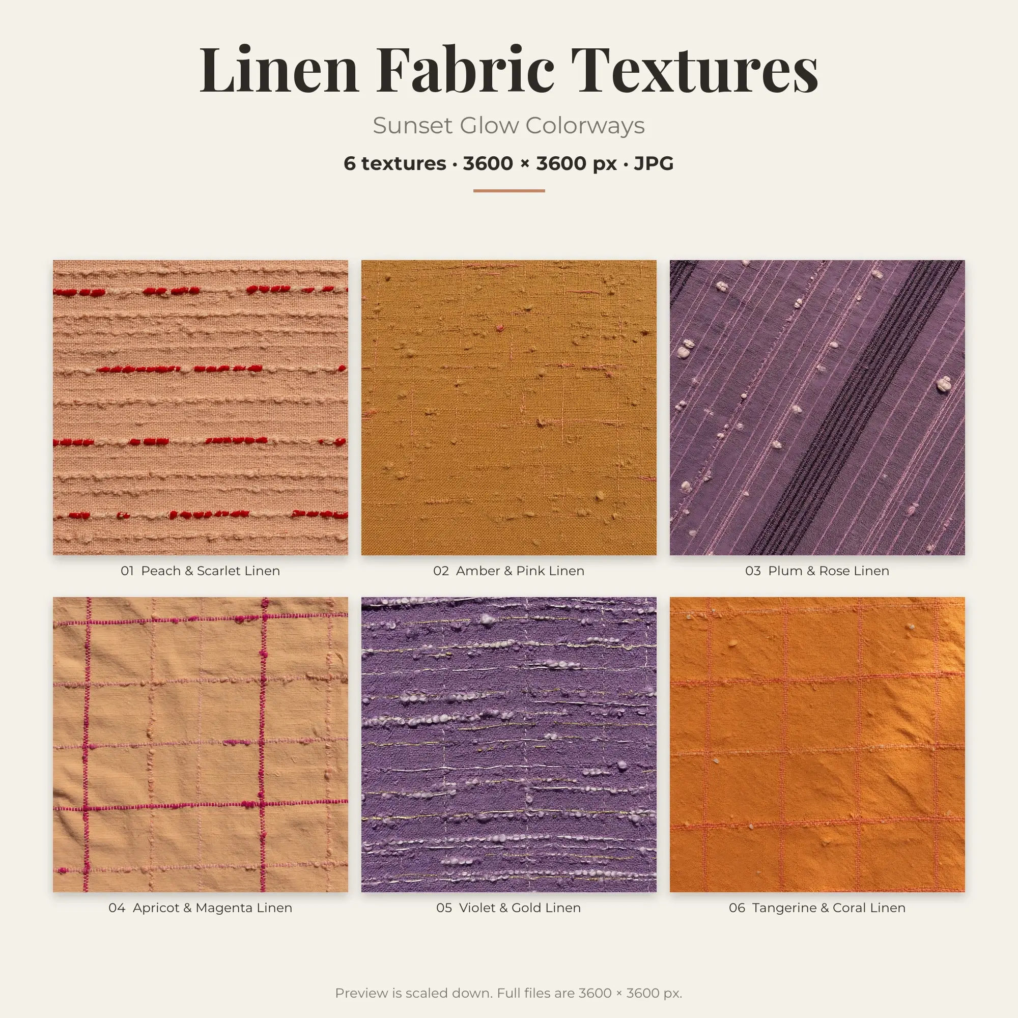 6 Sunset Glow Linen Fabric Textures, High-Res Backgrounds, preview 1 of 2