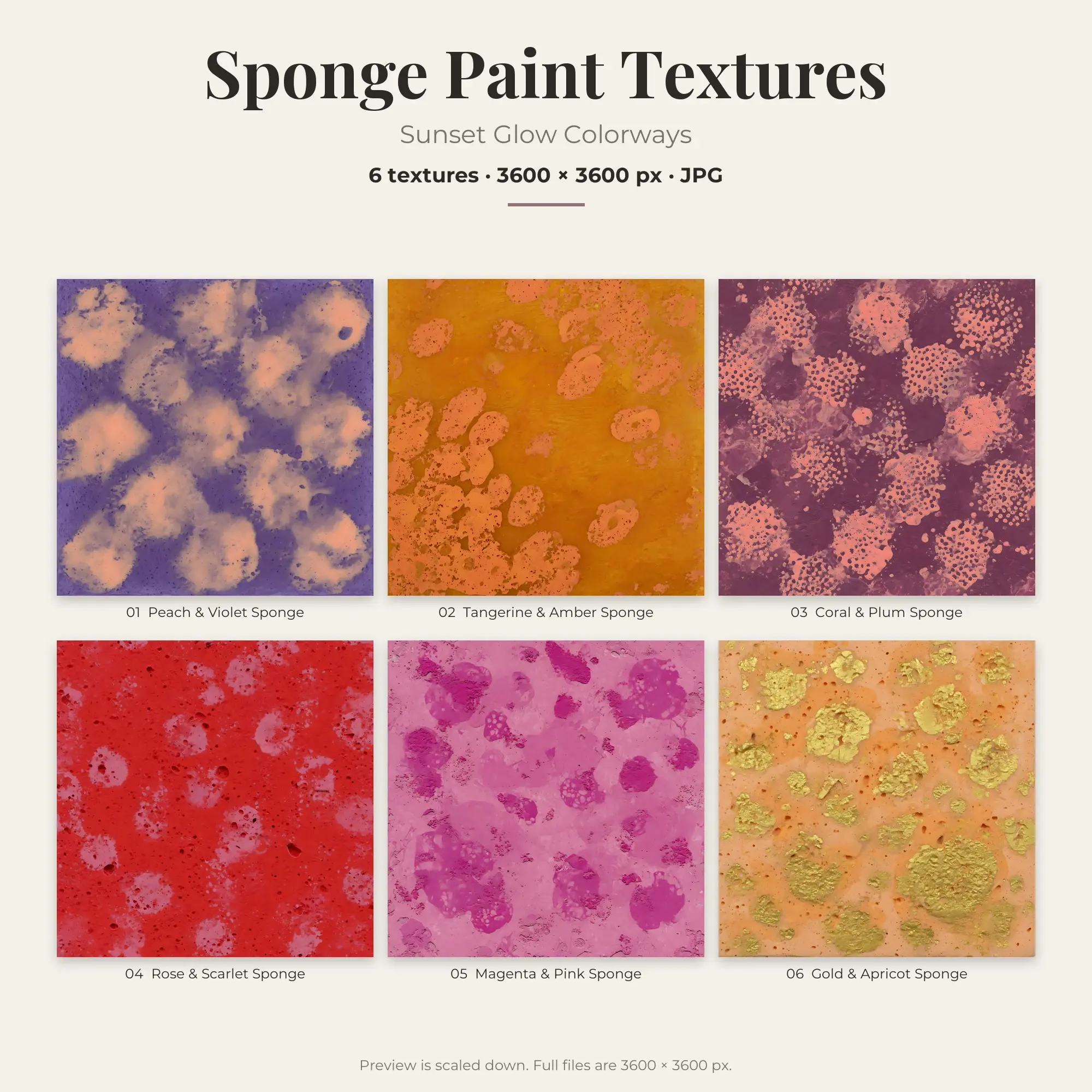 Sponge Paint Backgrounds in Sunset Glow Colors – 6 JPGs preview