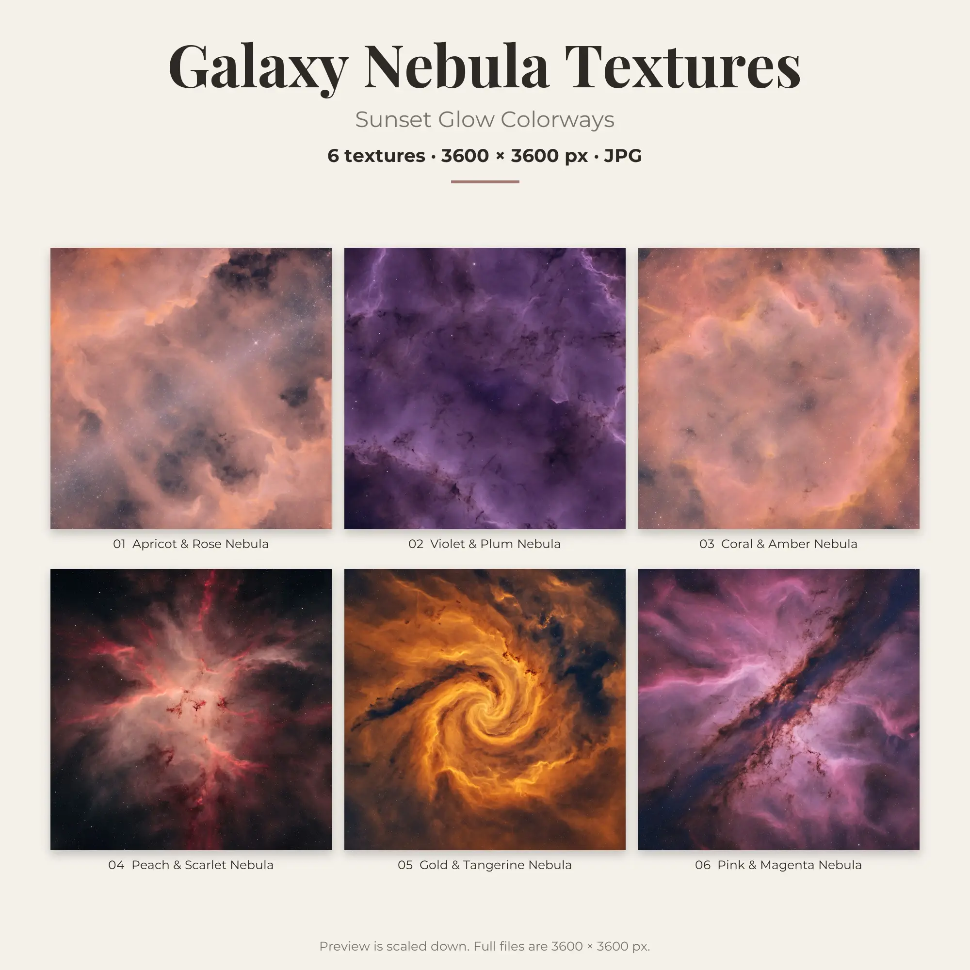 Galaxy Nebula Backgrounds in Sunset Glow Colors – 6 JPGs preview
