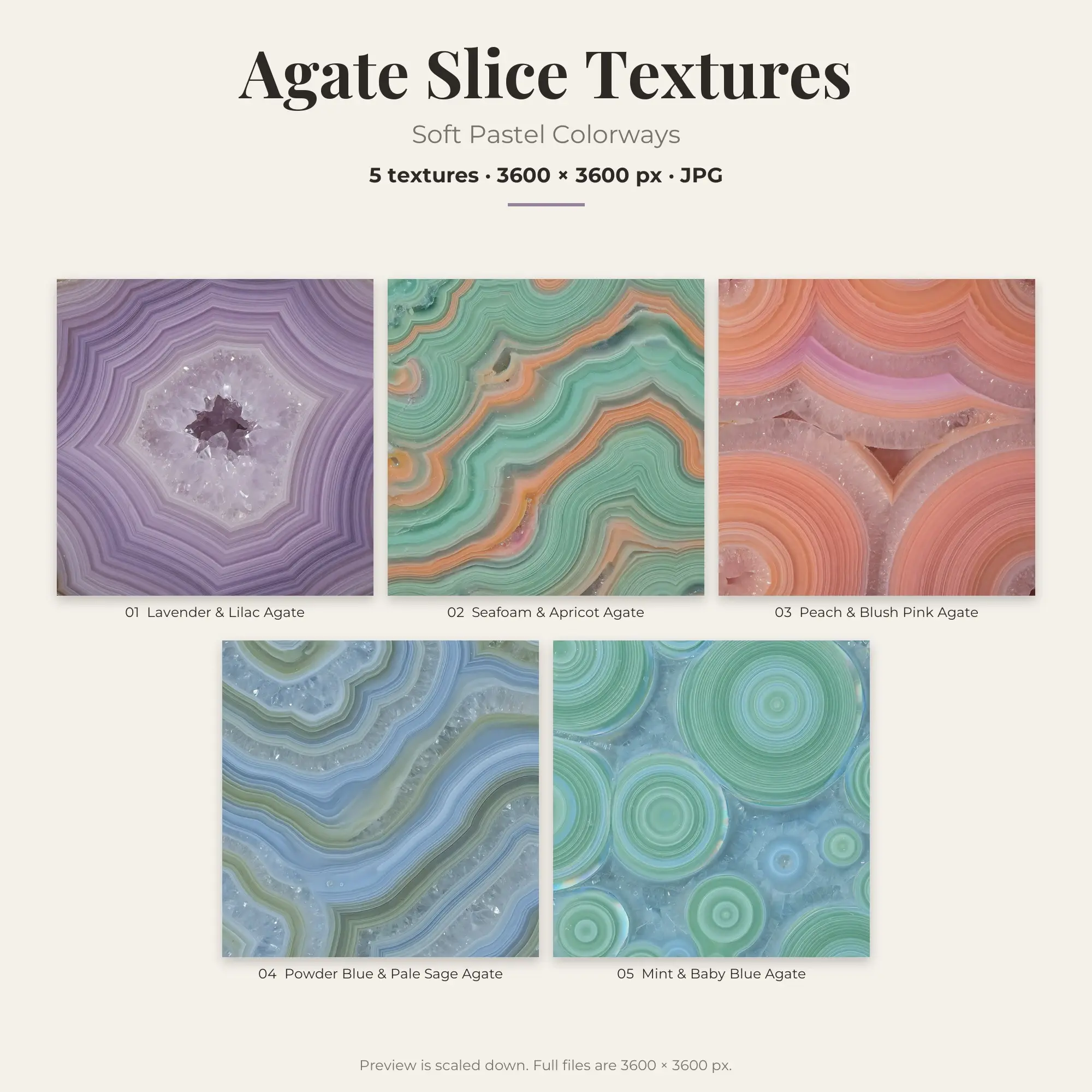 Agate Slice Backgrounds in Soft Pastel Colors – 5 JPGs preview