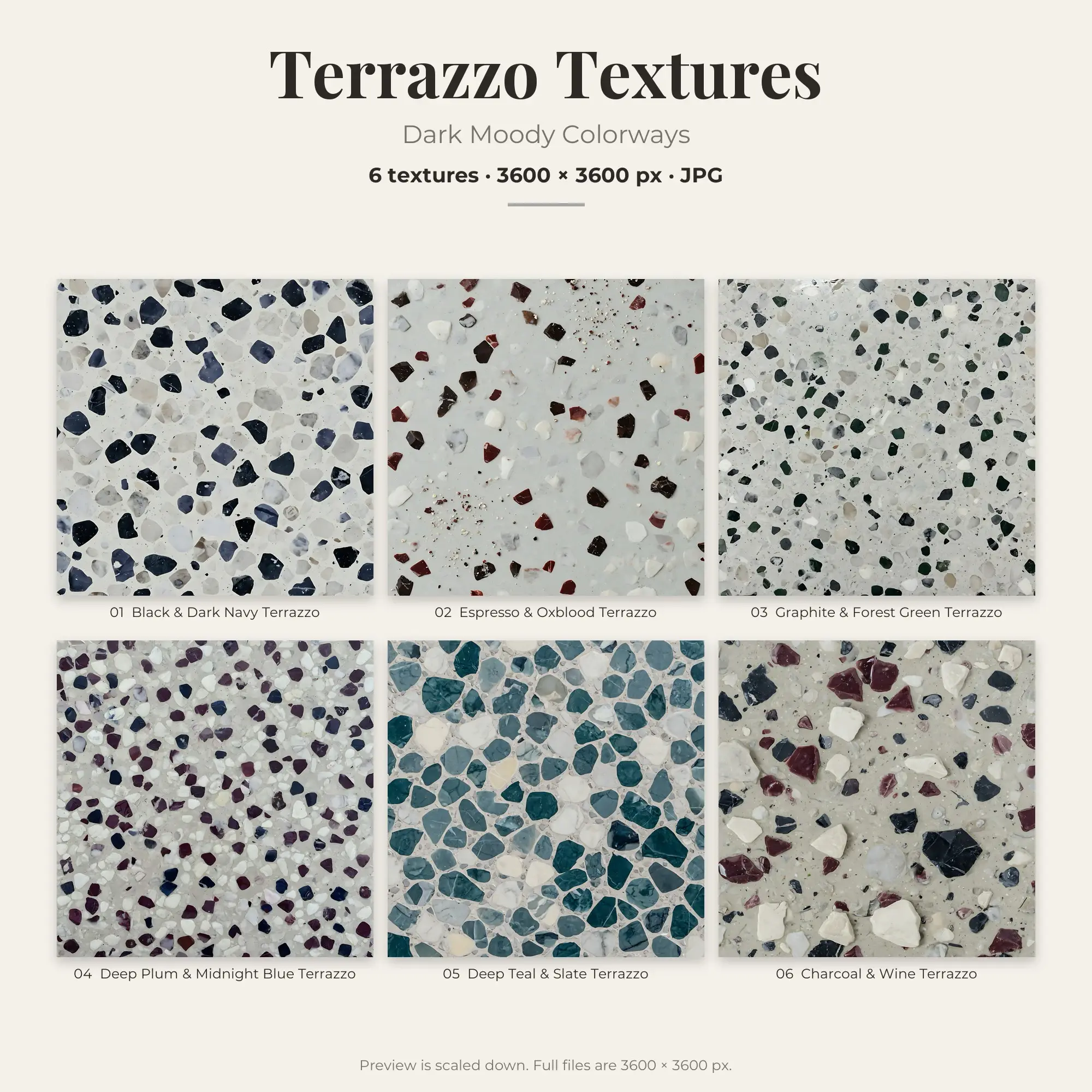 Terrazzo Texture Pack, Dark Moody Palette – 6 JPGs preview