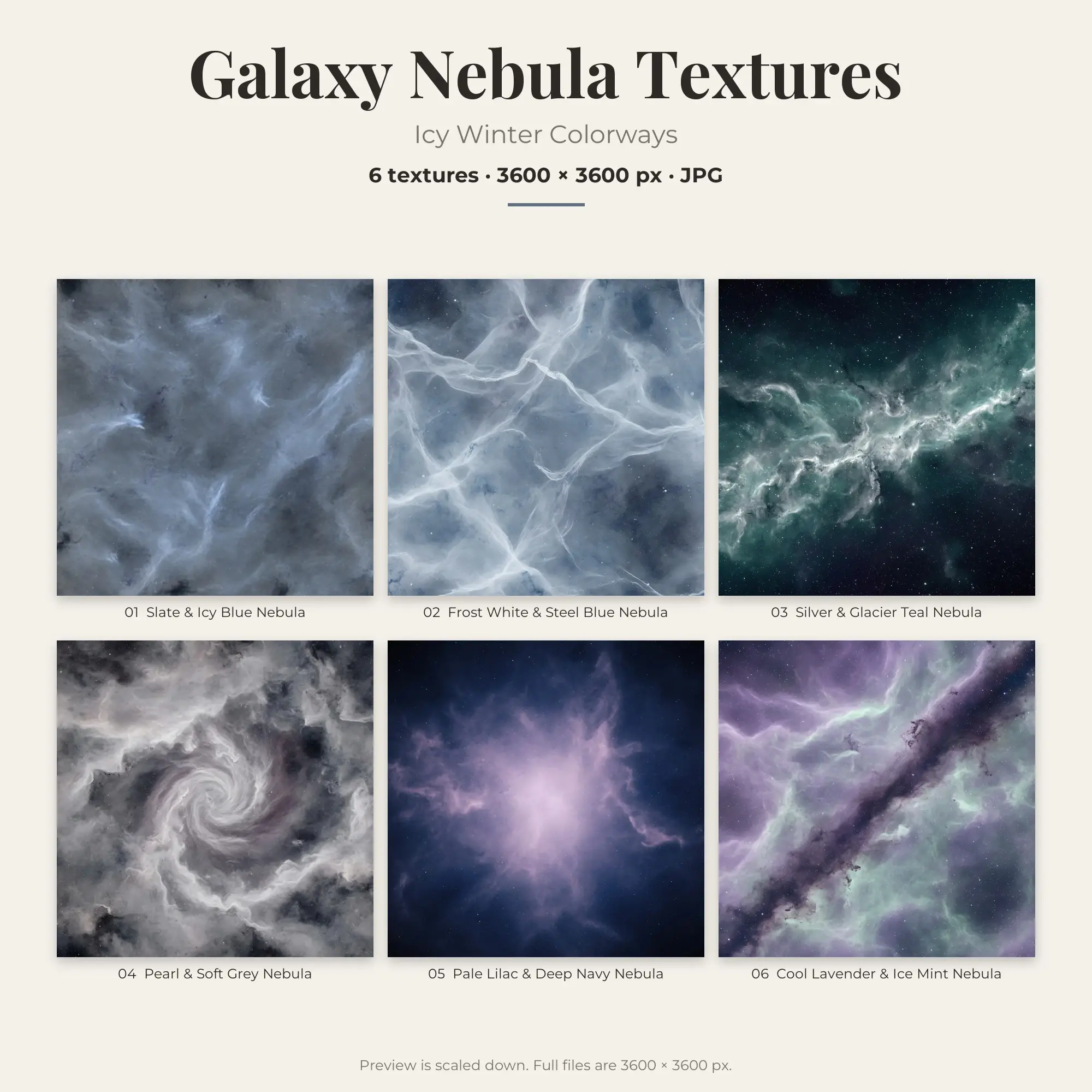6 Icy Winter Galaxy Nebula Textures, High-Res Backgrounds preview