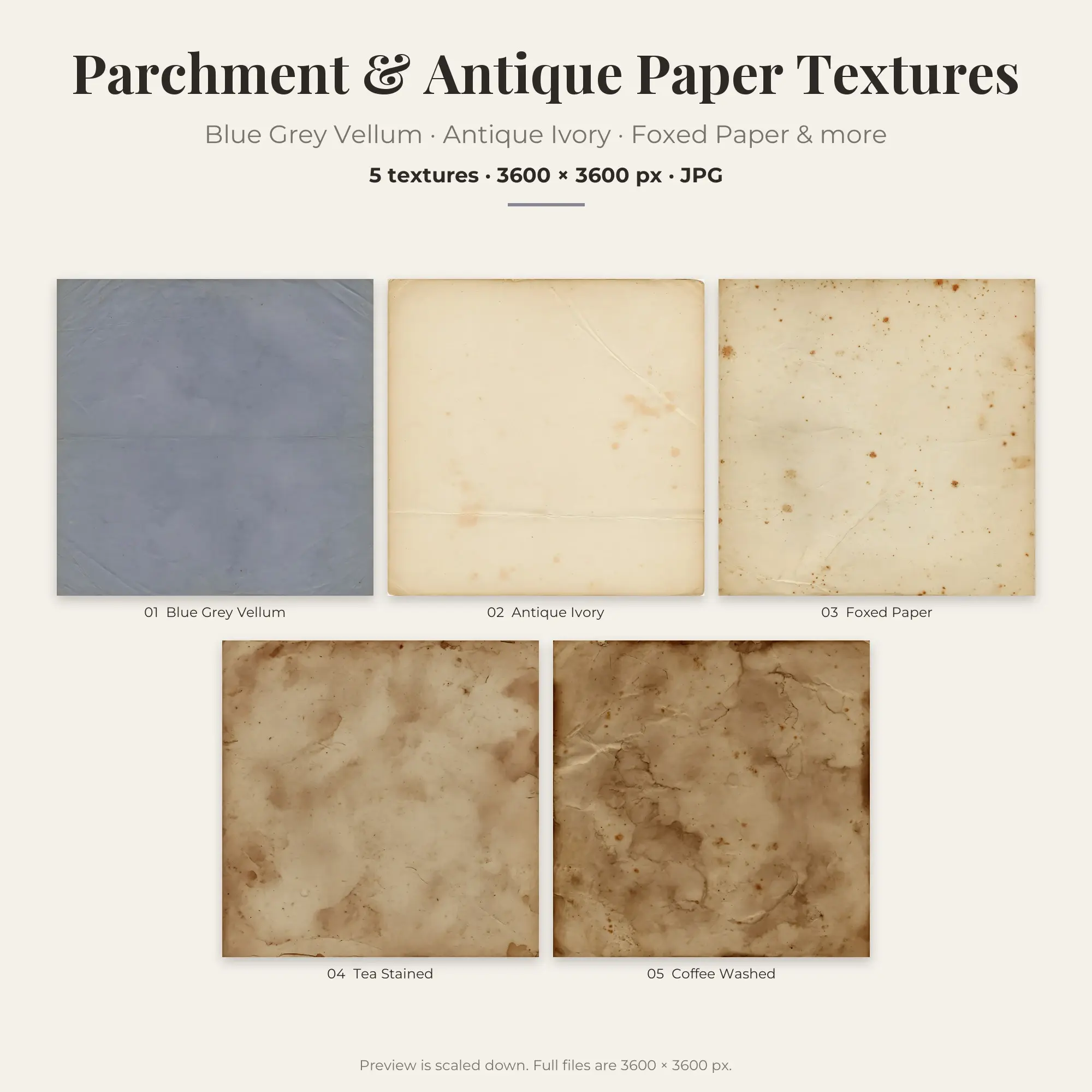 Blue Grey Vellum Parchment & Antique Paper Textures – 5 Backgrounds preview