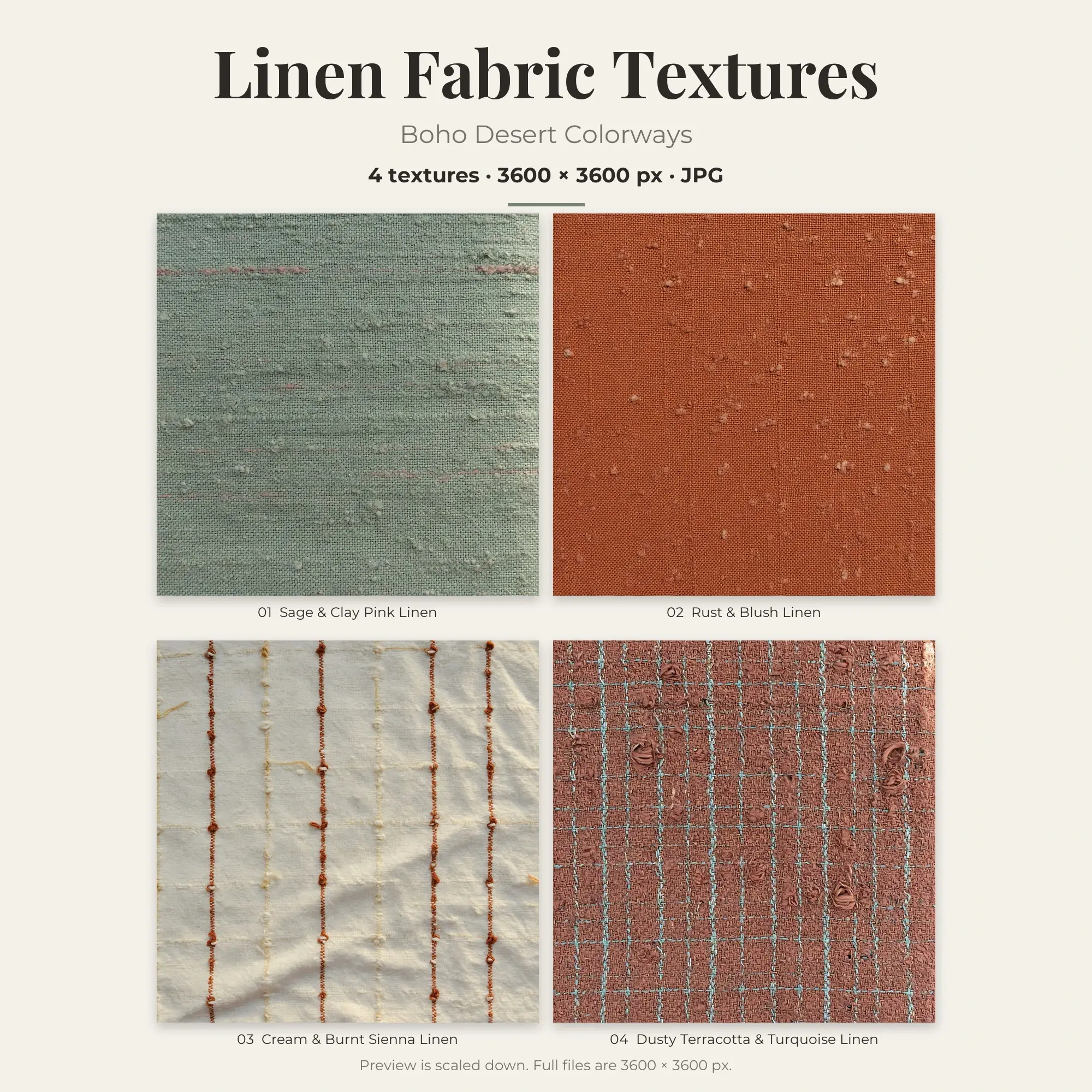 Boho Desert Linen Fabric Textures – 4 Digital Backgrounds preview