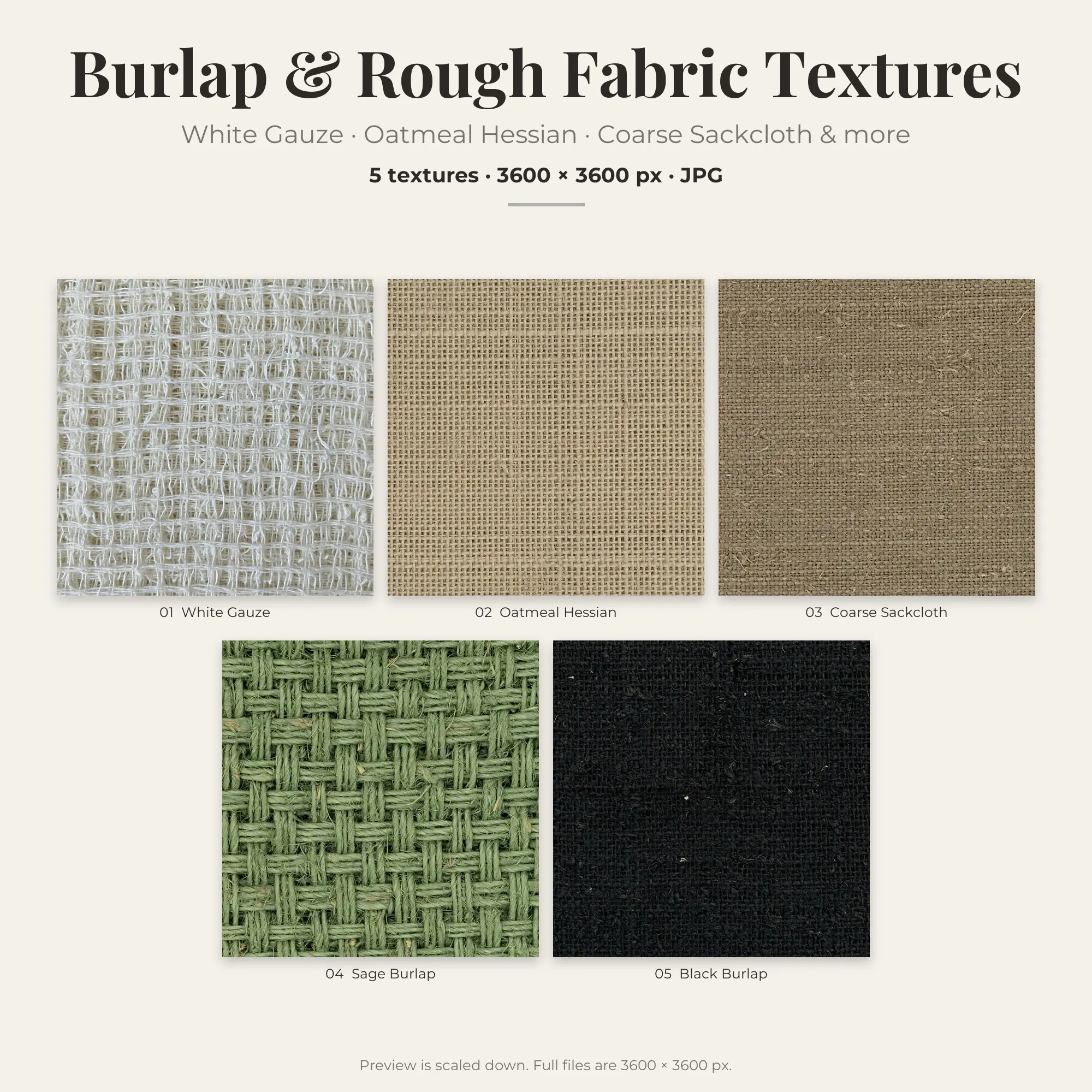 Burlap & Rough Fabric Textures: White Gauze & Oatmeal Hessian – 5 JPGs preview