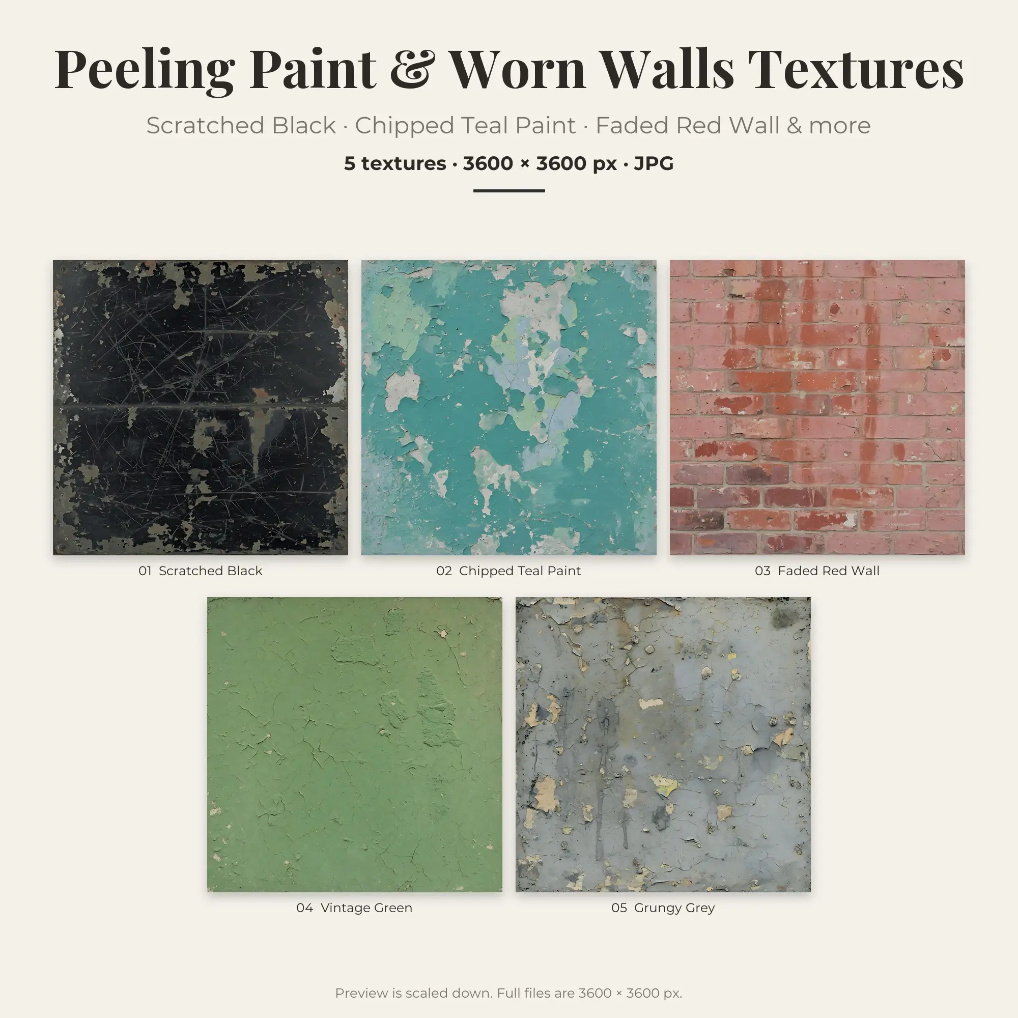 Peeling Paint & Worn Walls Textures: Scratched Black – 5 JPGs preview