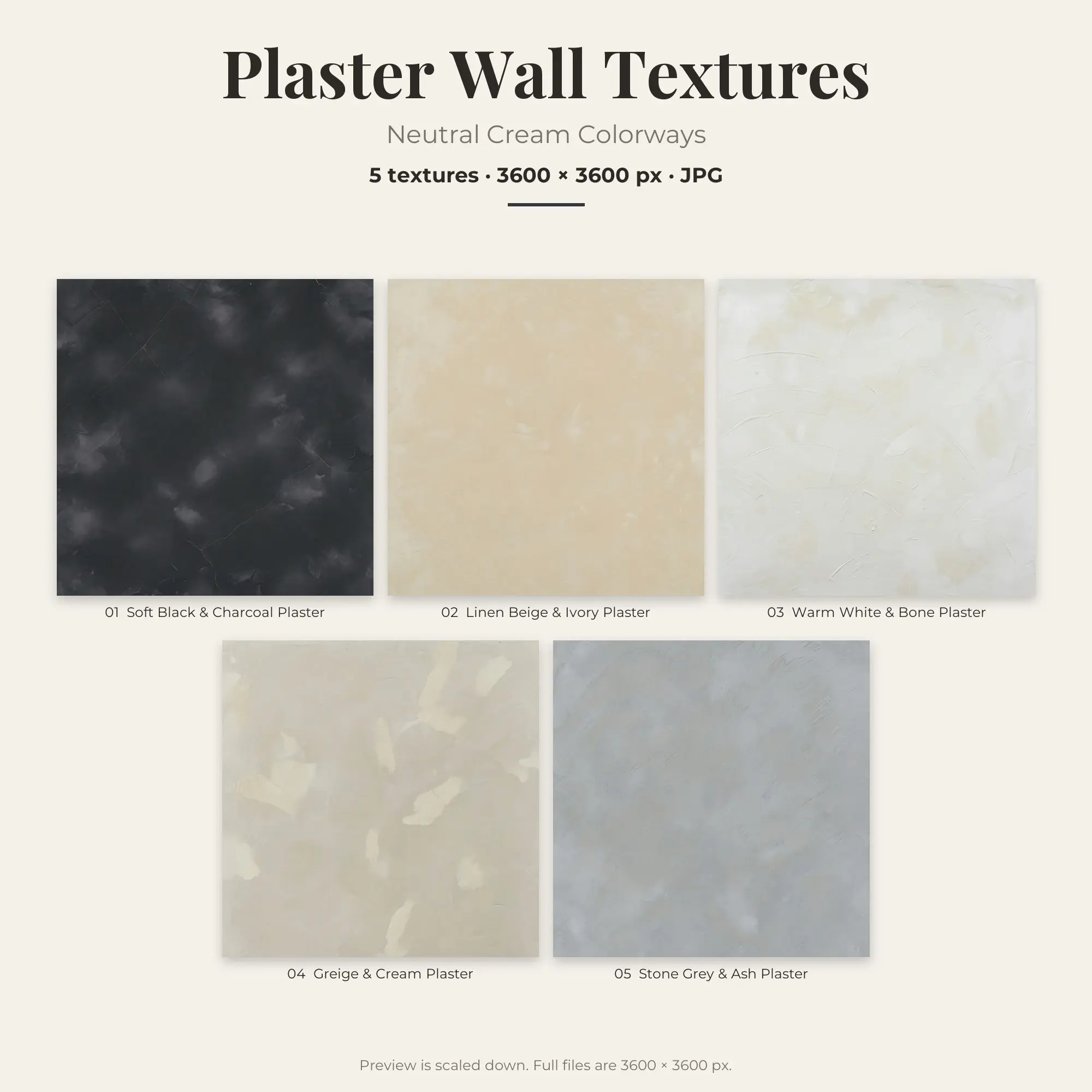 Plaster Wall Texture Pack, Neutral Cream Palette – 5 JPGs preview