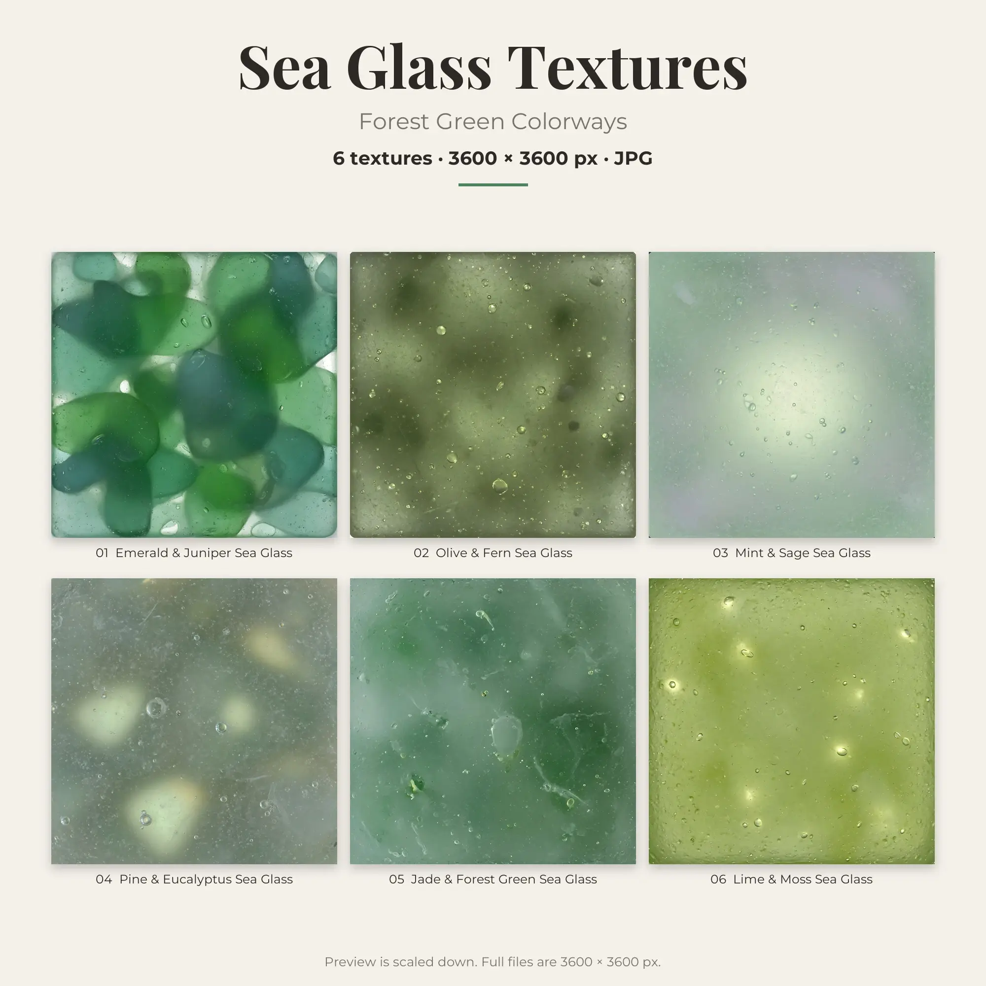 Sea Glass Texture Pack, Forest Green Palette – 6 JPGs preview