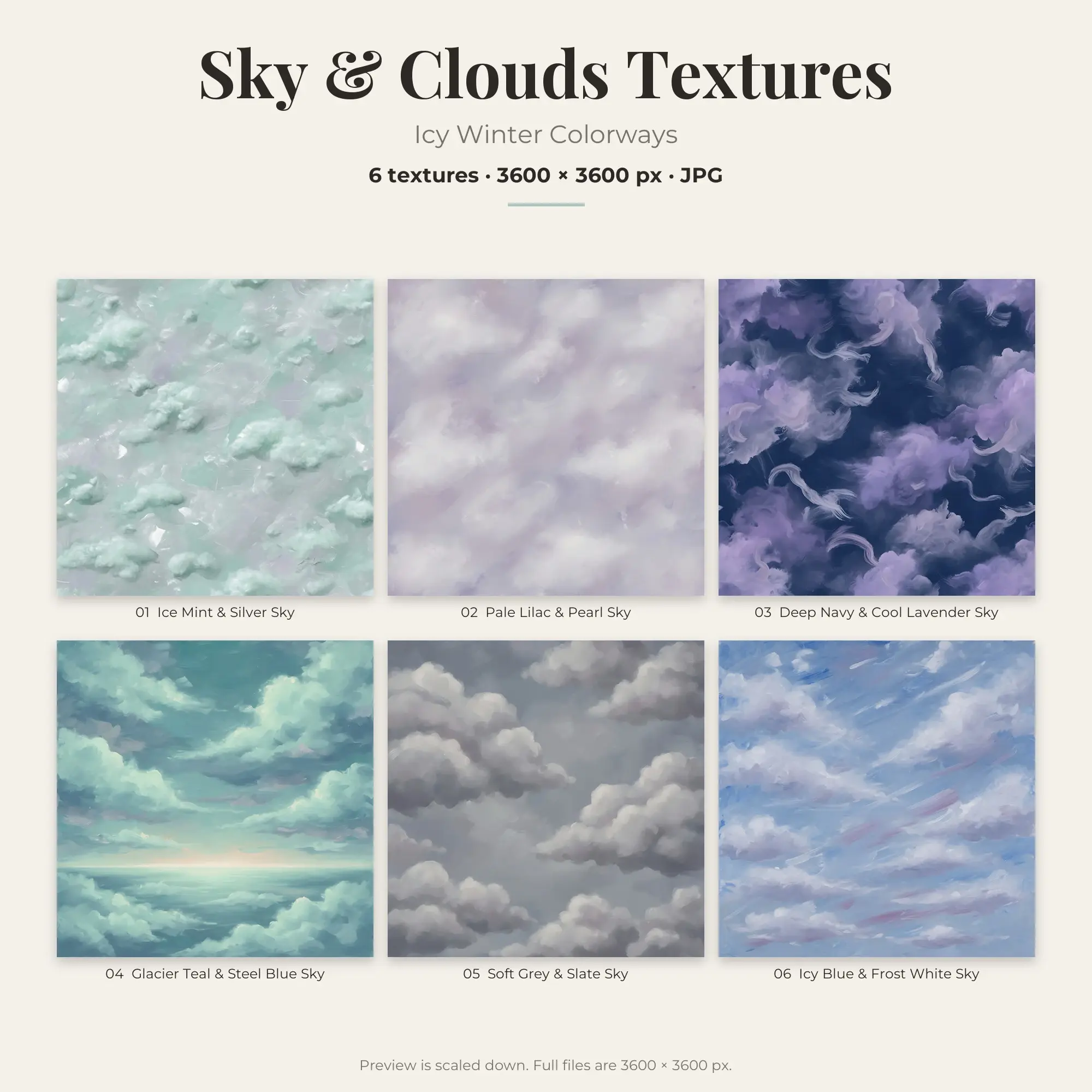Sky & Clouds Backgrounds in Icy Winter Colors – 6 JPGs preview
