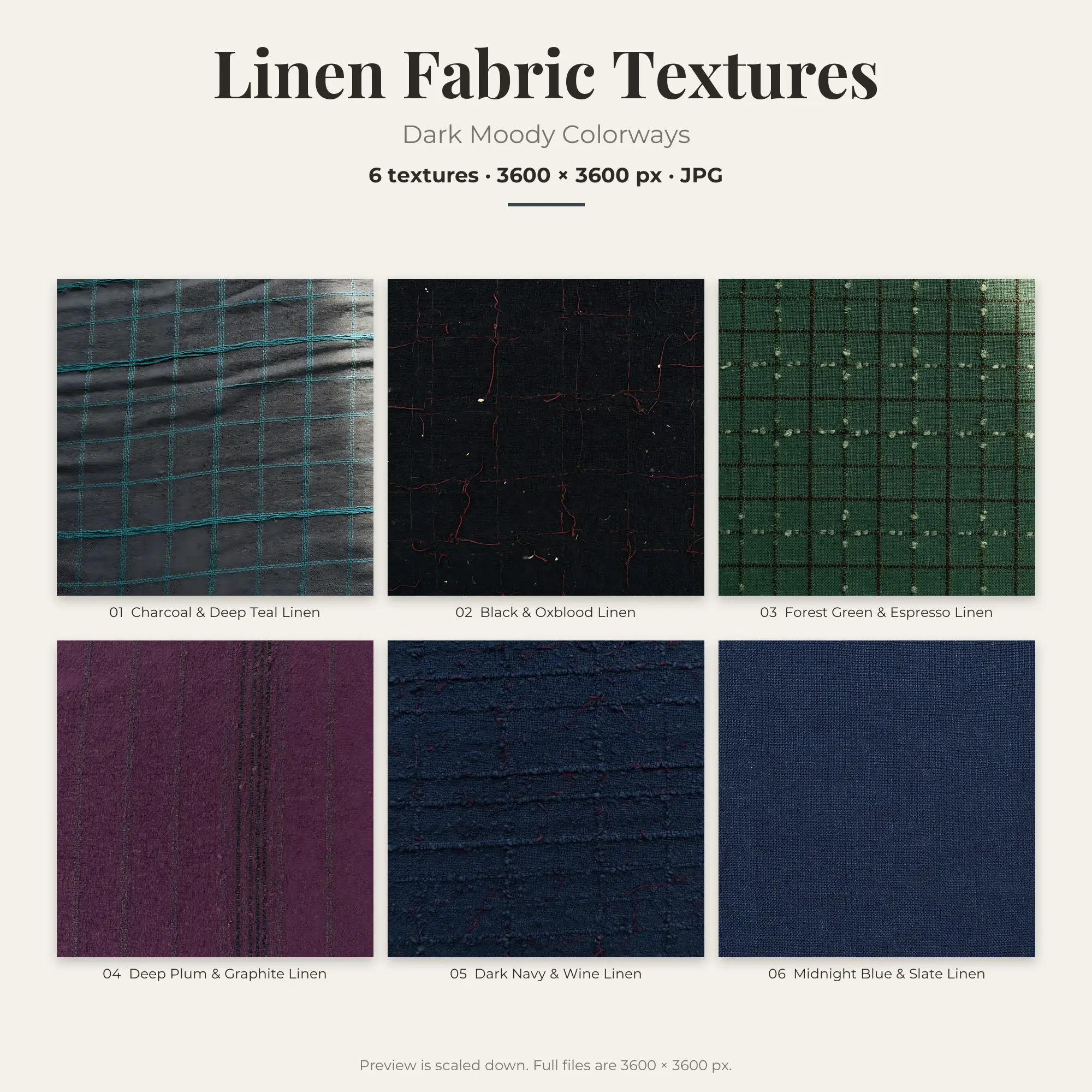 6 Dark Moody Linen Fabric Textures, High-Res Backgrounds preview