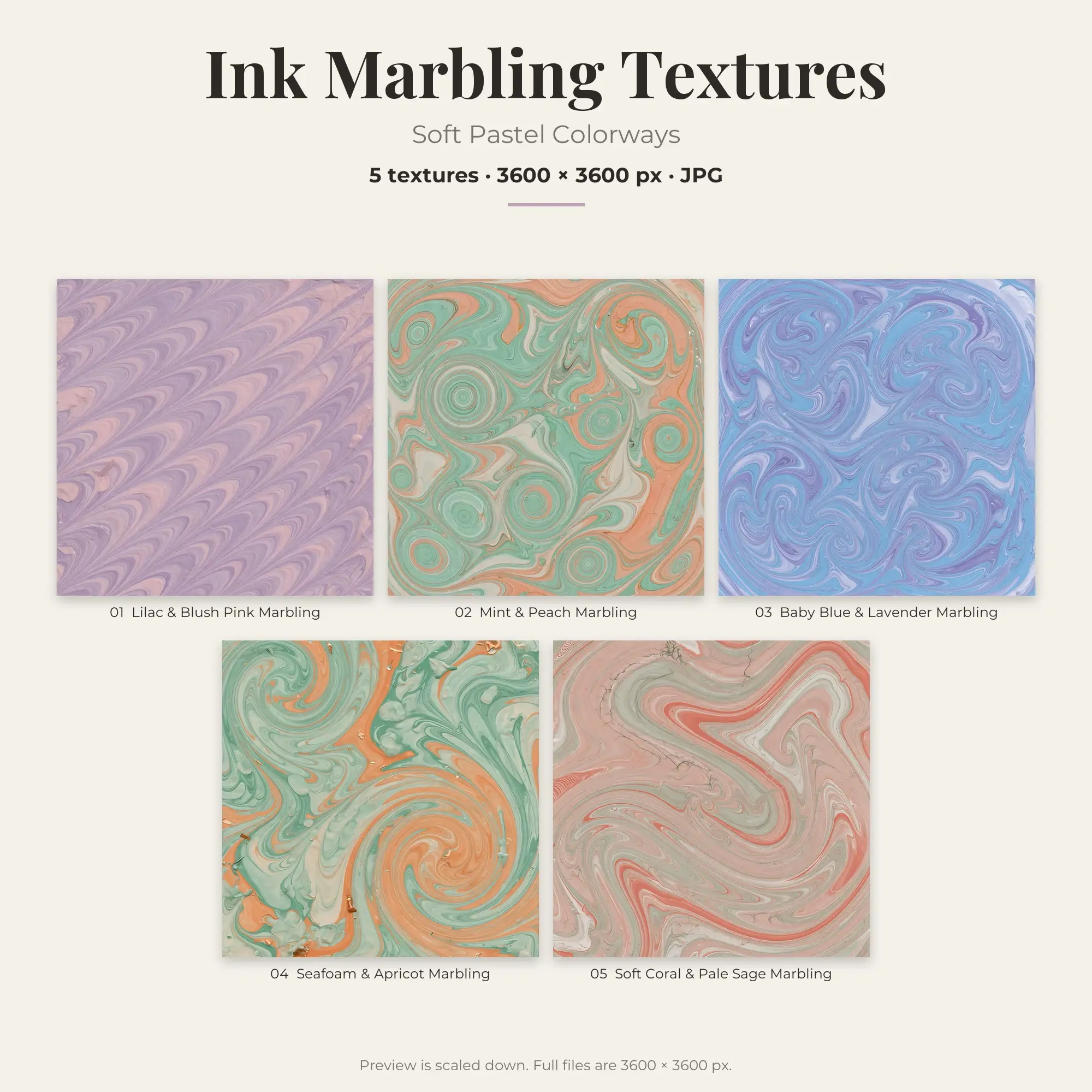 5 Soft Pastel Ink Marbling Textures, High-Res Backgrounds preview