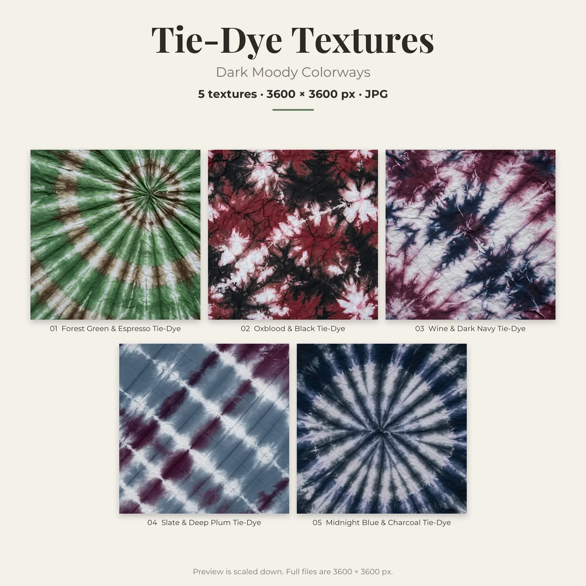 Tie-Dye Backgrounds in Dark Moody Colors – 5 JPGs preview