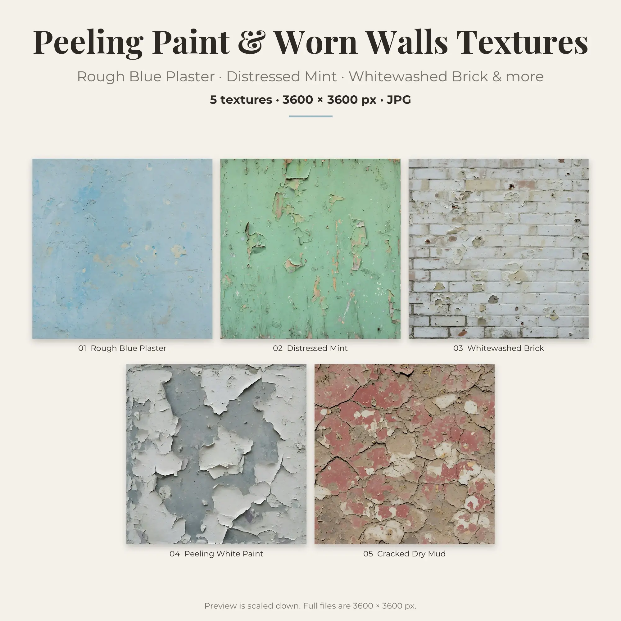 Peeling Paint & Worn Walls Textures: Rough Blue Plaster – 5 JPGs preview