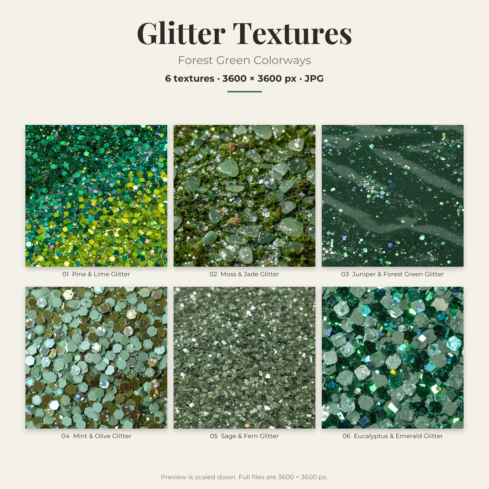 6 Forest Green Glitter Textures, High-Res Backgrounds preview
