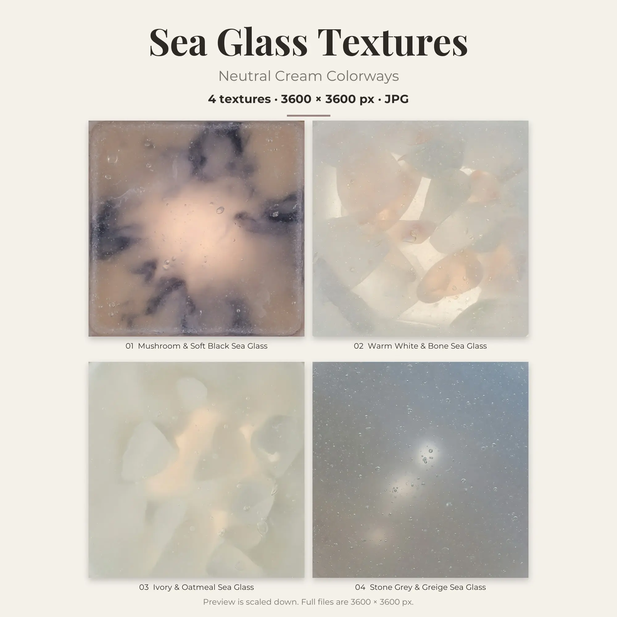 Neutral Cream Sea Glass Textures – 4 Digital Backgrounds preview
