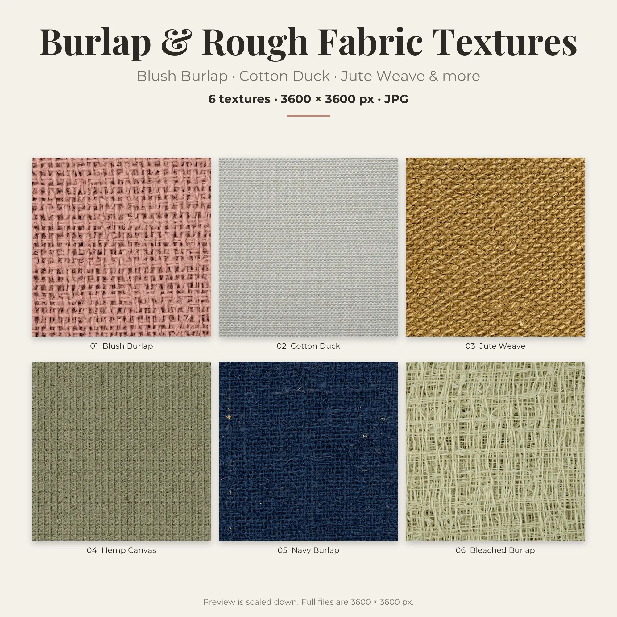 Burlap & Rough Fabric Textures: Blush Burlap & Cotton Duck – 6 JPGs preview