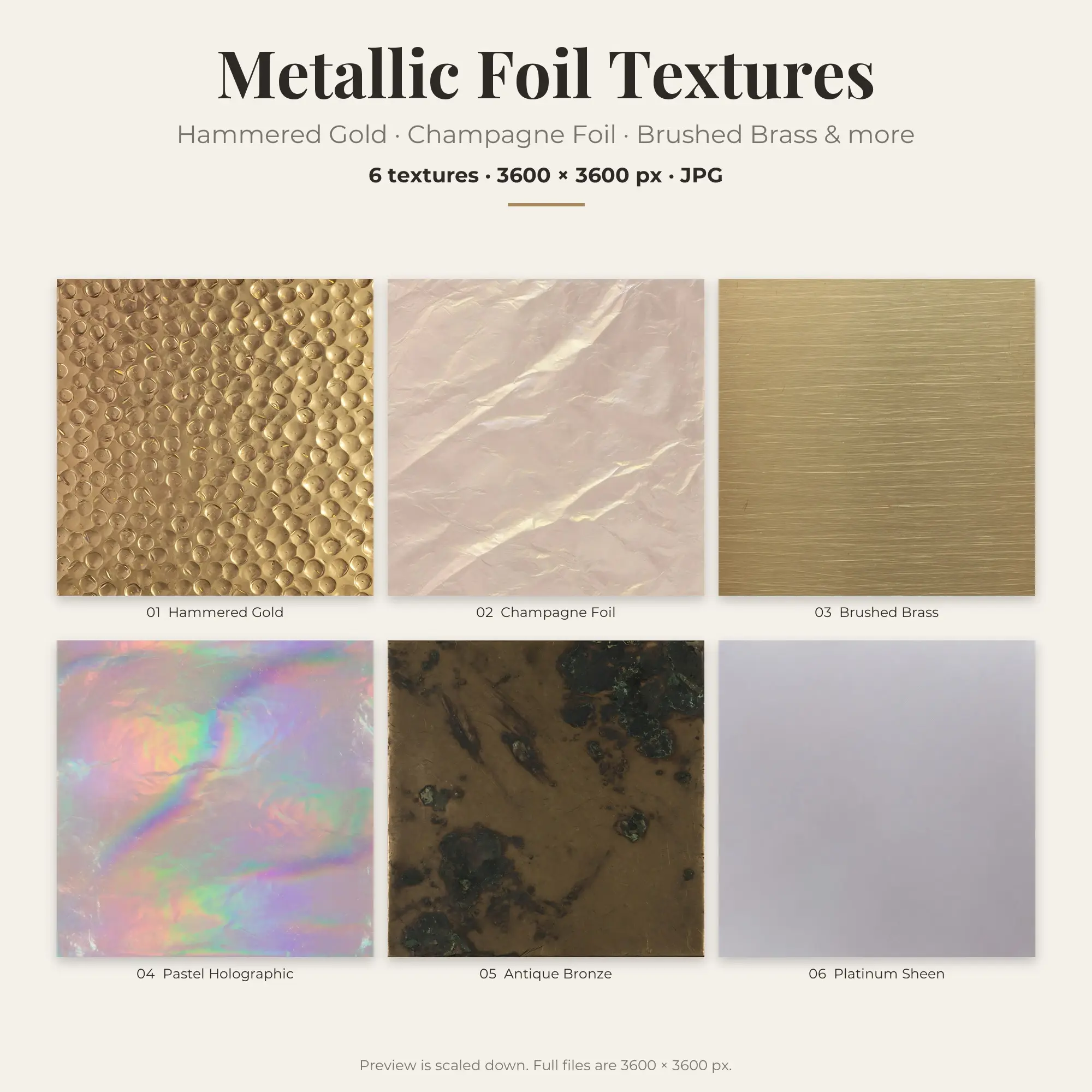 Hammered Gold & Champagne Foil Metallic Foil Textures – 6 Backgrounds preview