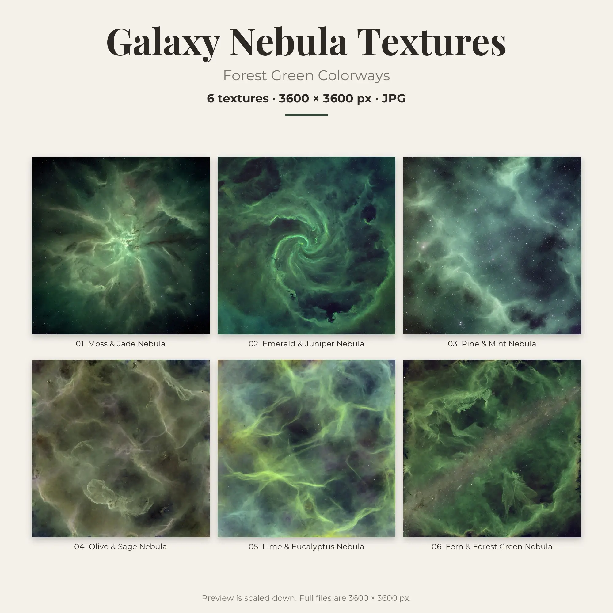 6 Forest Green Galaxy Nebula Textures, High-Res Backgrounds preview