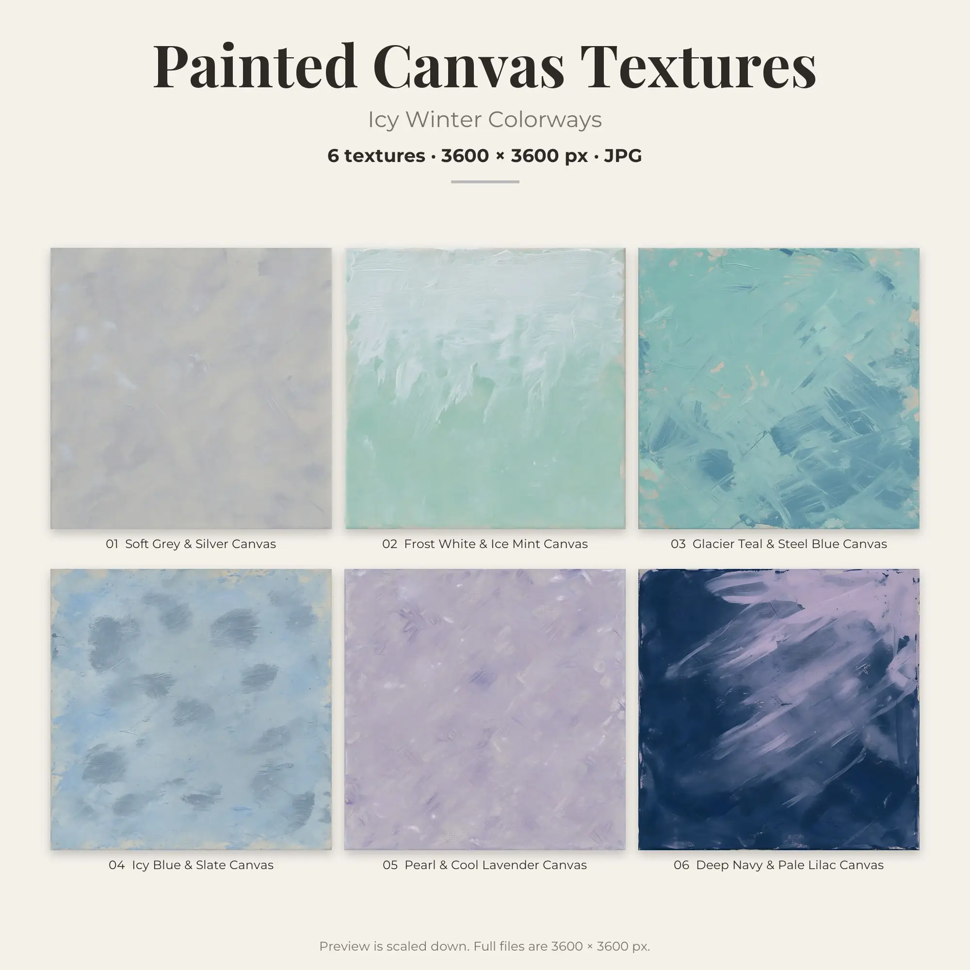 6 Icy Winter Painted Canvas Textures, High-Res Backgrounds preview