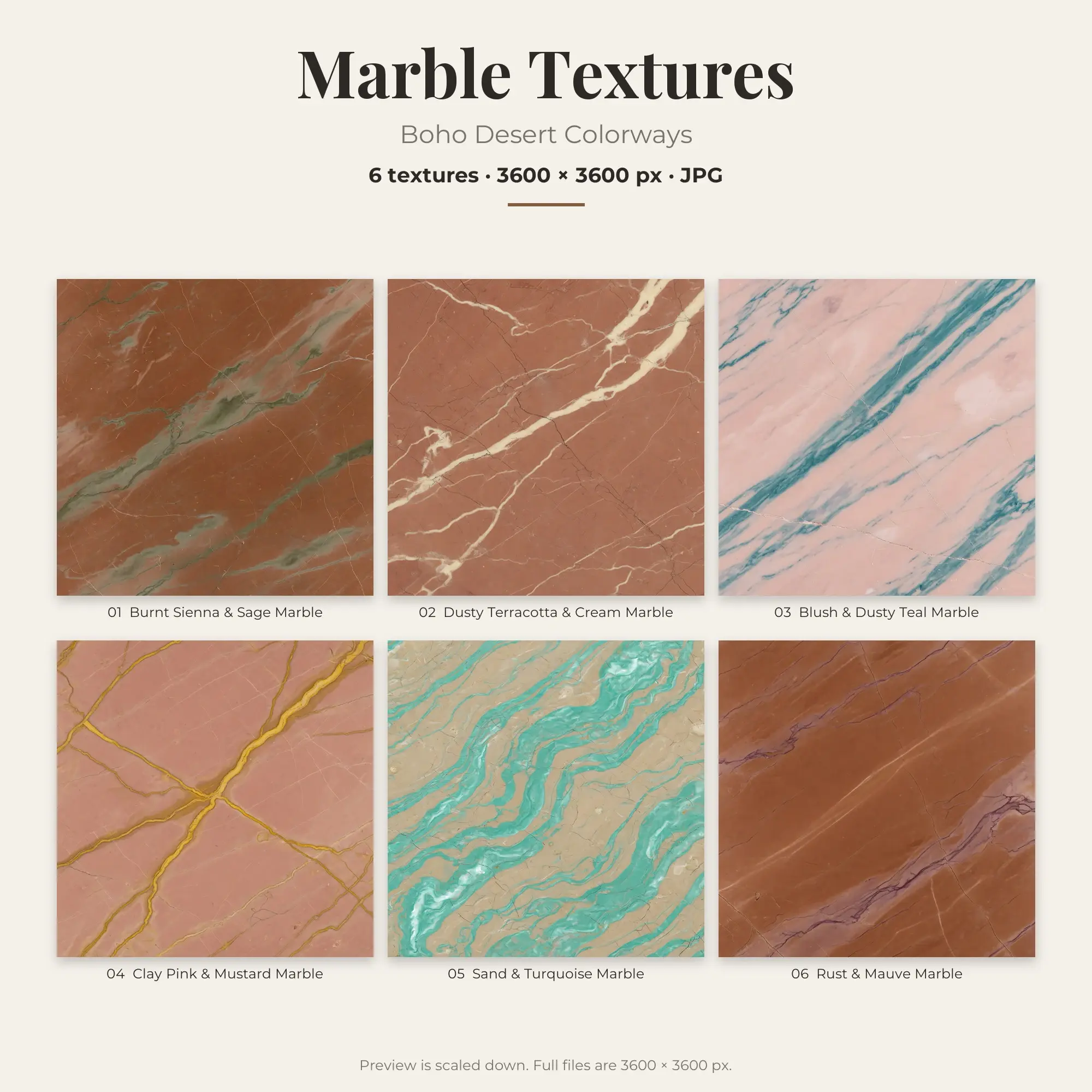 Marble Texture Pack, Boho Desert Palette – 6 JPGs preview