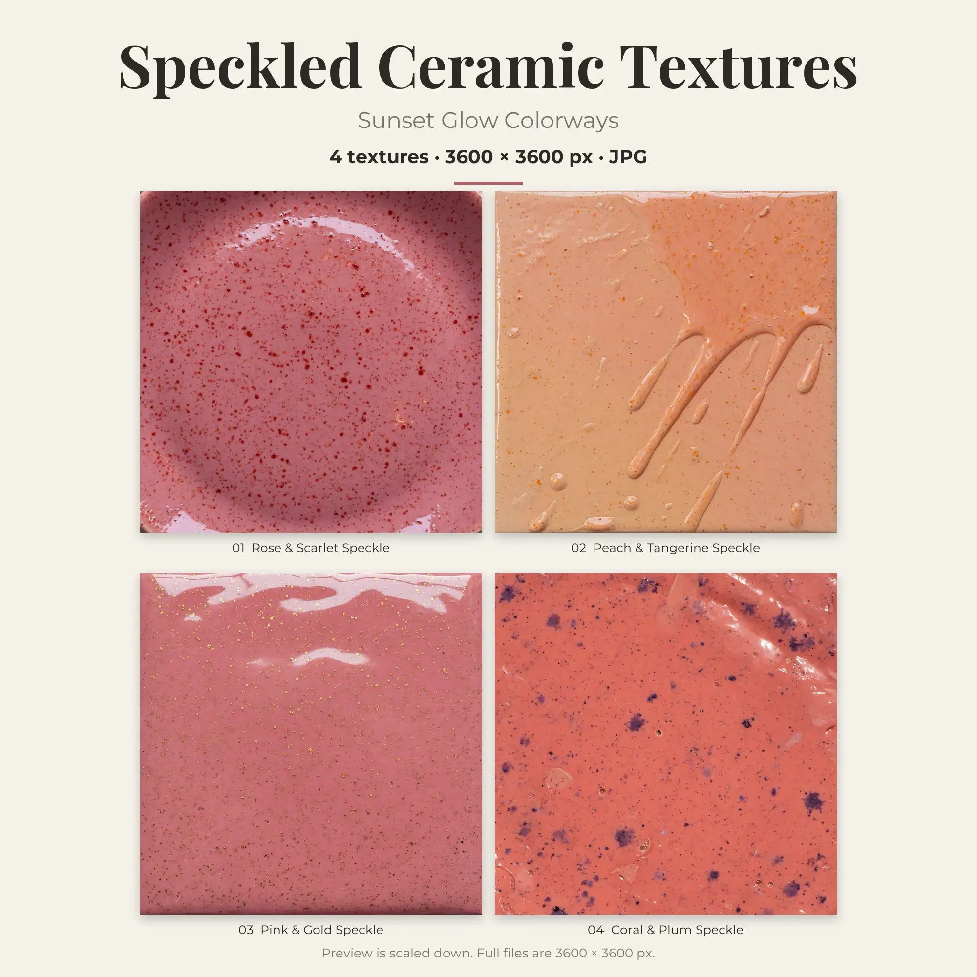 Sunset Glow Speckled Ceramic Textures – 4 Digital Backgrounds preview