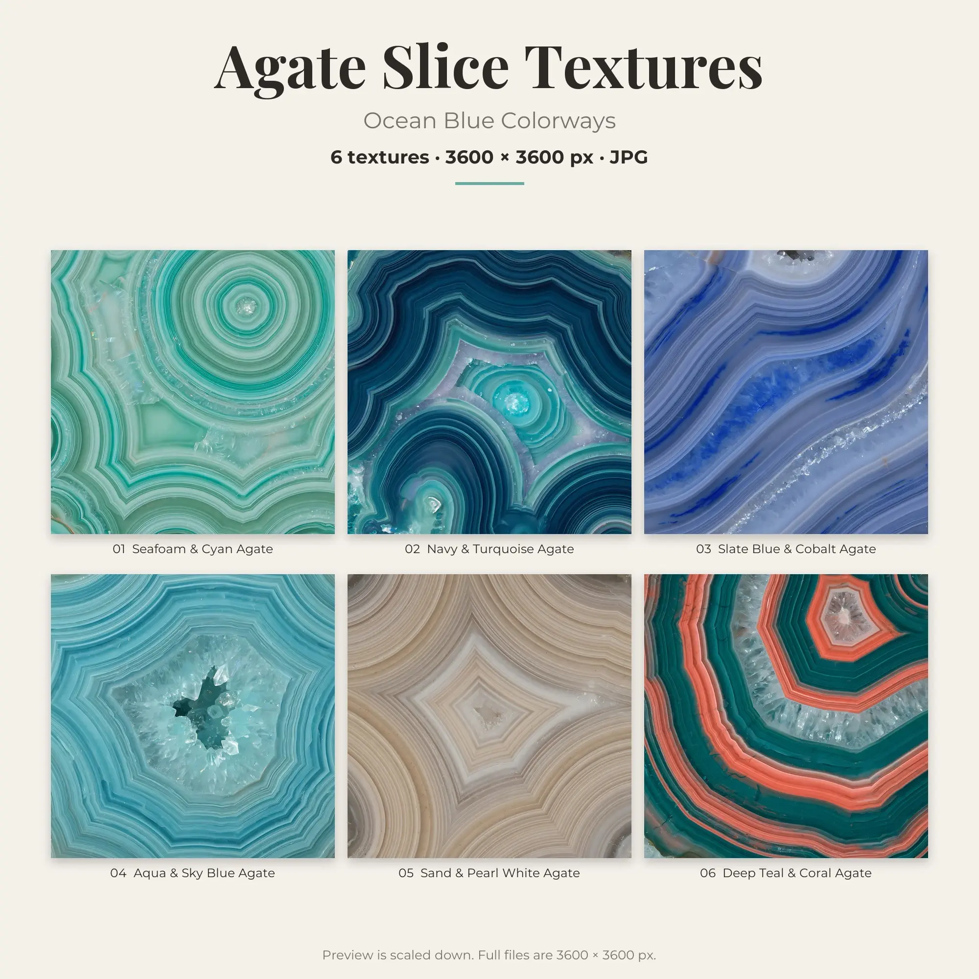 6 Ocean Blue Agate Slice Textures, High-Res Backgrounds preview