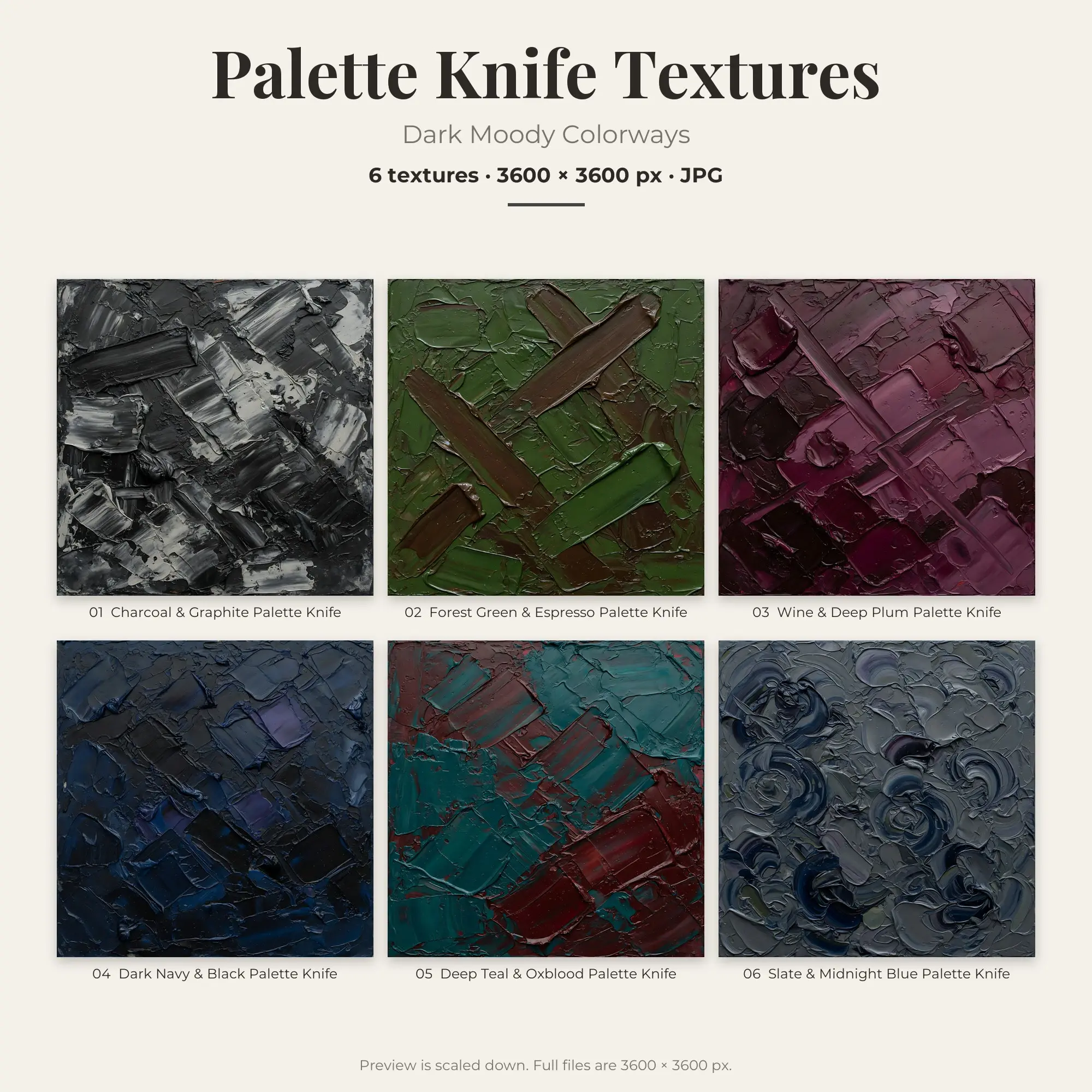 Dark Moody Palette Knife Textures – 6 Digital Backgrounds preview